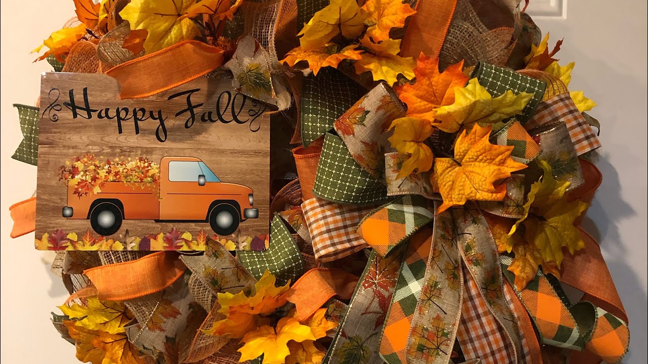 How to make a ruffle Happy Fall wreath with leaves
