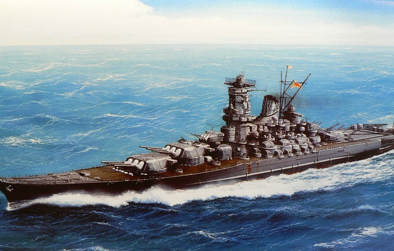 Wallpaper ship, art, Navy, military, battleship, Japanese, battleship, WW Yamato, IJN image for desktop, section оружие