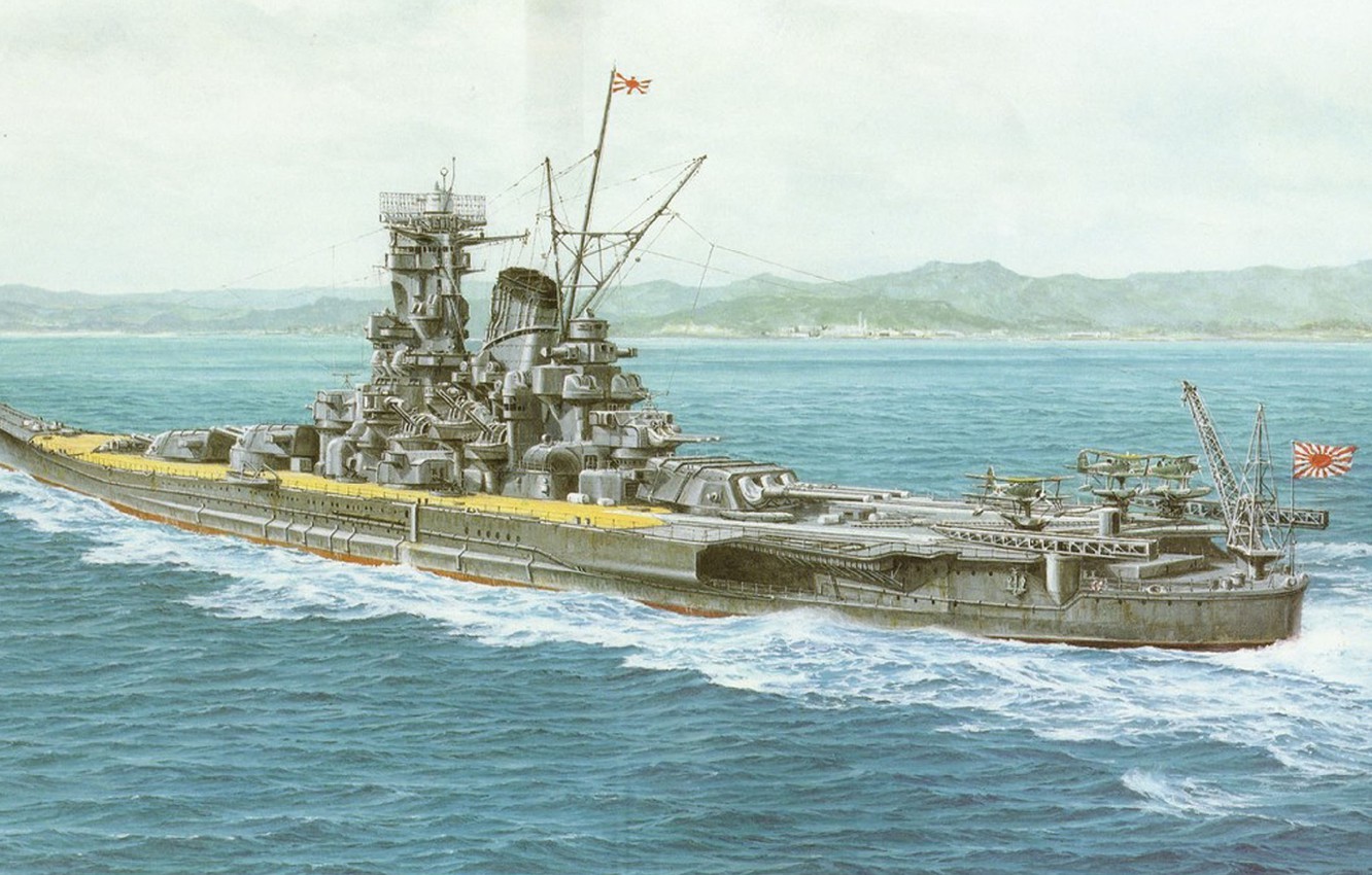 Wallpaper ship, art, Navy, military, battleship, Japanese, battleship, WW IJN, Musashi image for desktop, section оружие