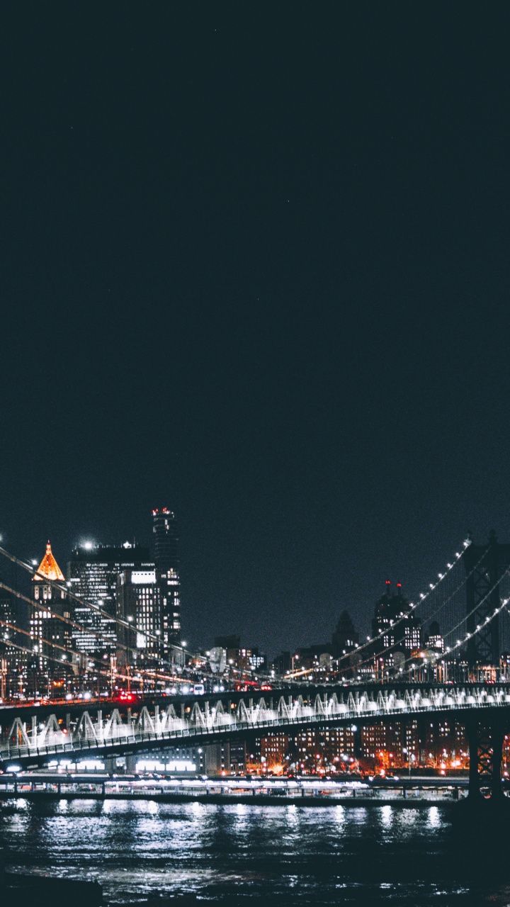Brooklyn bridge, buildings, night, city, 720x1280 wallpaper. Cityscape wallpaper, Best wallpaper hd, Street photography urban