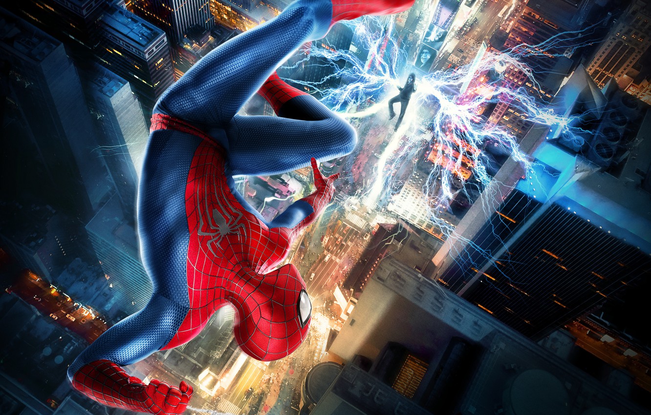 Wallpaper City, USA, Fantasy, Hero, Amazing, Electro, Lightning, New York, The, Wallpaper, Year, EXCLUSIVE, MARVEL, Spider Man, Andrew Garfield, Peter Parker Image For Desktop, Section фильмы