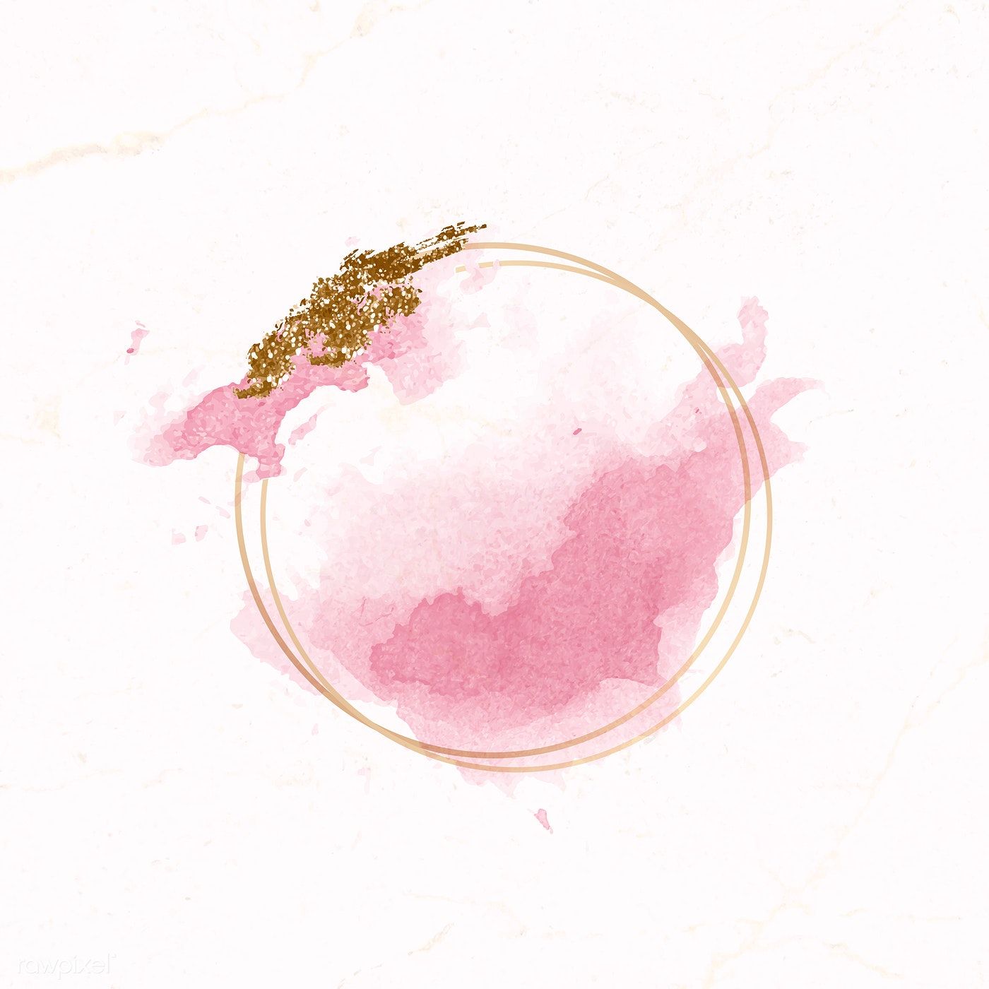 Download premium vector of Gold round frame on pink watercolor background