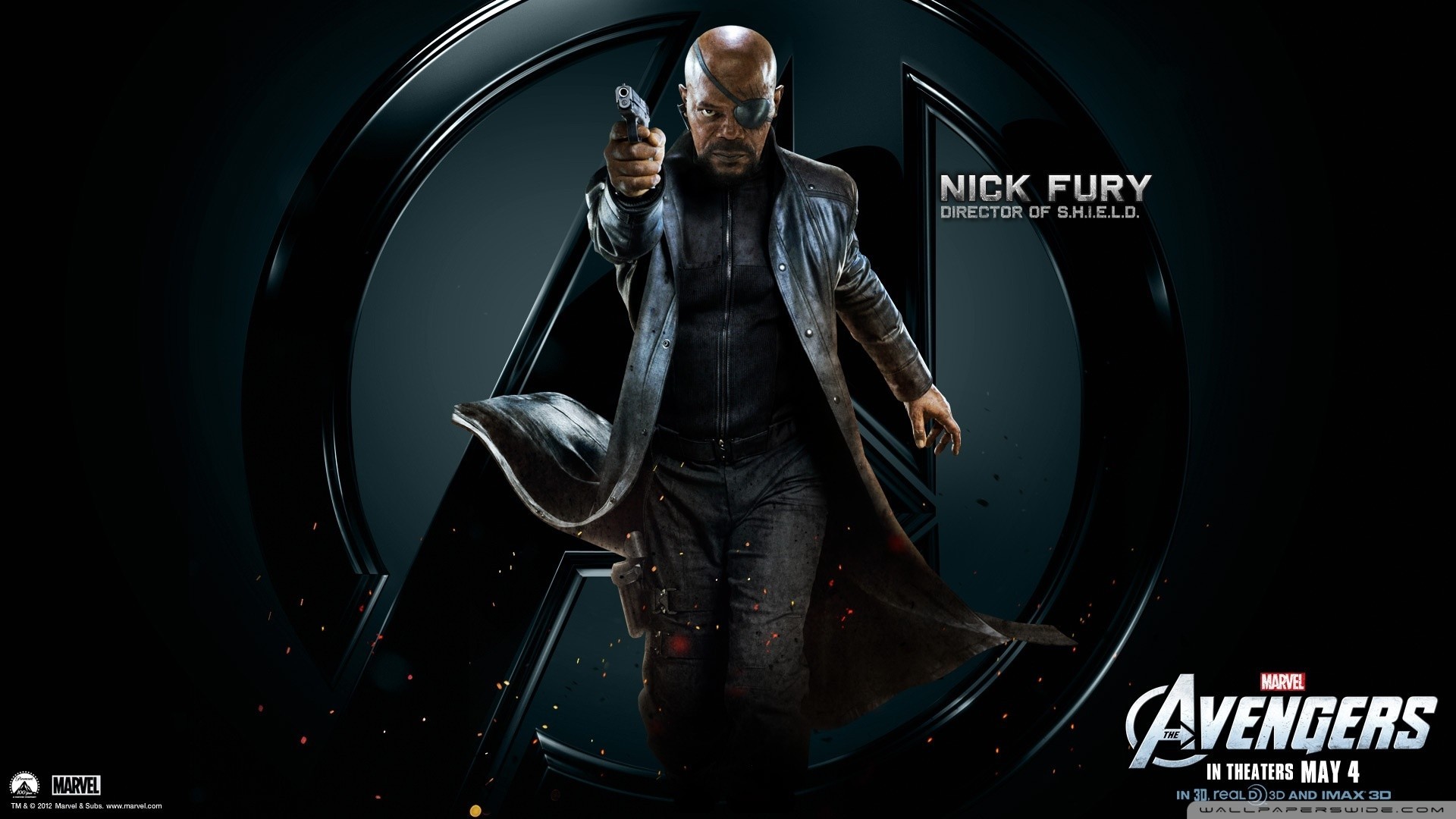 The Avengers, Nick Fury, Samuel L. Jackson, S.H.I.E.L.D., Eyepatches Wallpaper HD / Desktop and Mobile Background