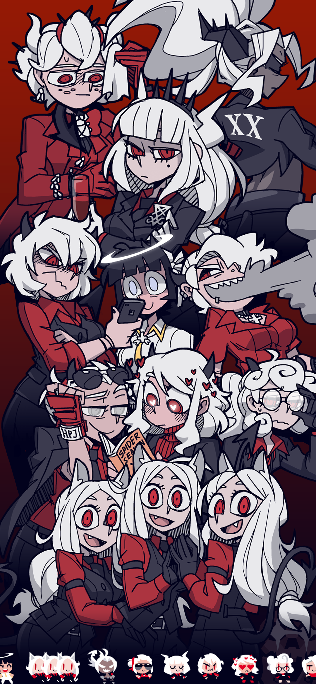 Slightly crowded phone wallpaper: Helltaker