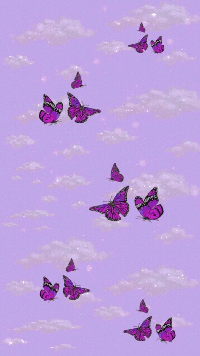 Aesthetic Sparkles Purple Butterflies Wallpaper