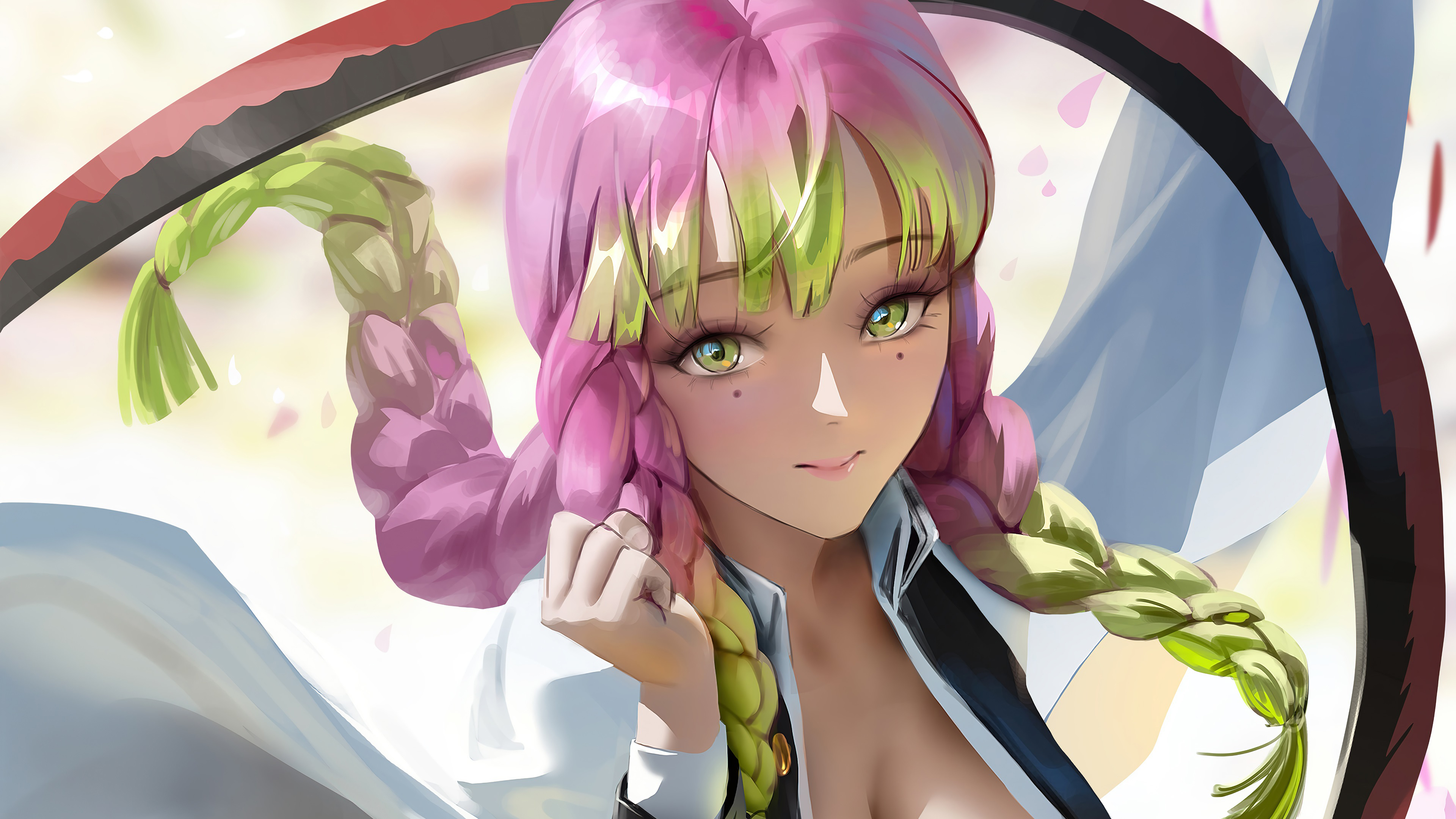 Green Eyes Mitsuri Kanroji 4K HD Demon Slayer Kimetsu no Yaiba Wallpaper