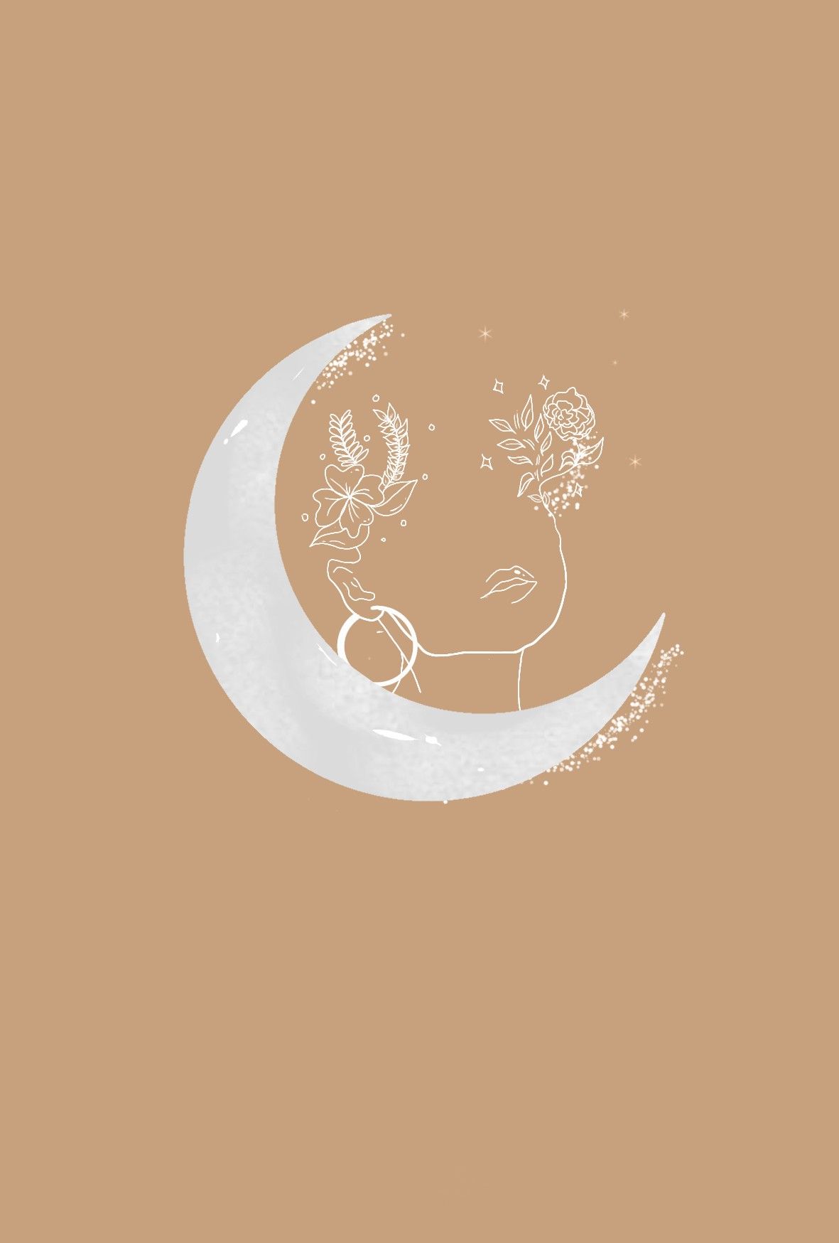 Girl and moon line art tattoo / illustration wallpaper. Boho icons, Line art, Sunflower wallpaper