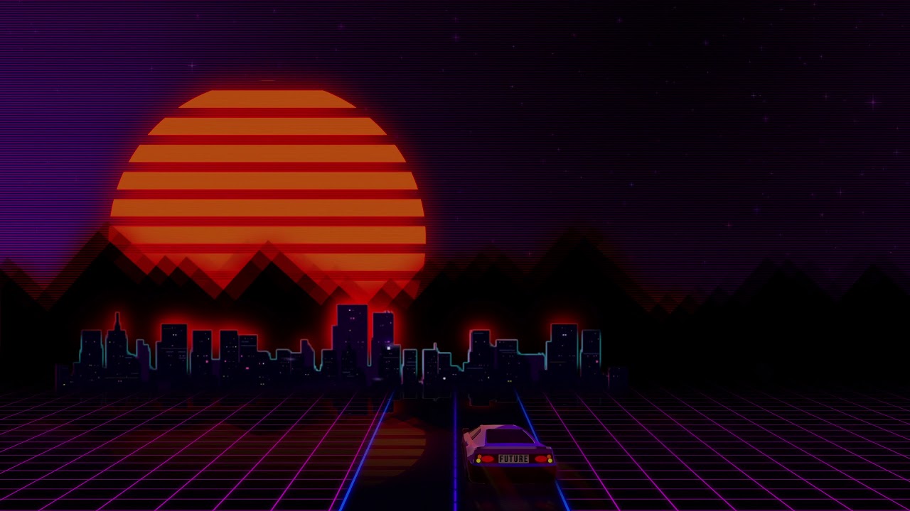 Futuristic Neon Retro Sunset CityscapeK Relaxing Screensaver