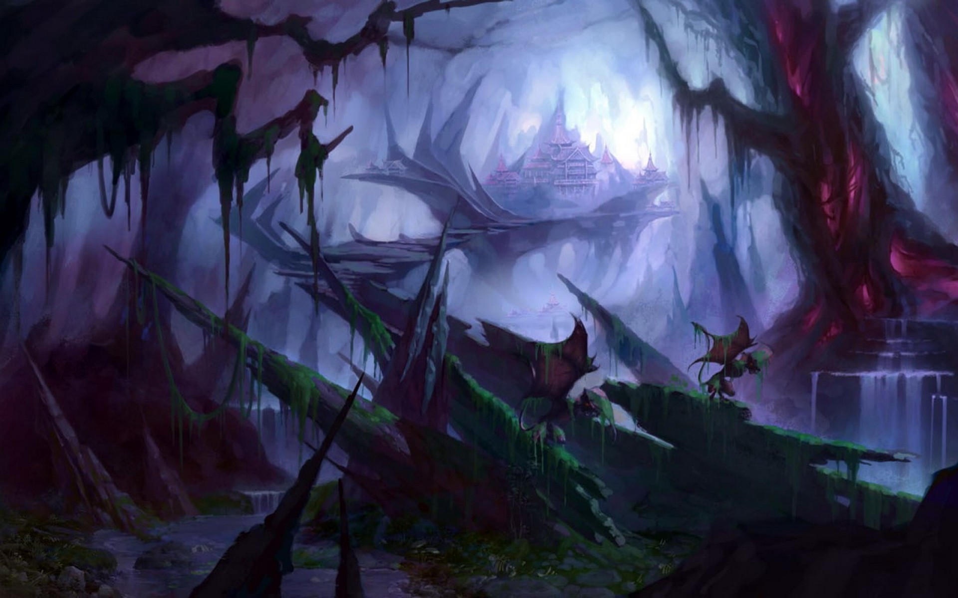 castles, Trees, Dark, Fantasy, Art, Sanctuary Wallpaper HD / Desktop and Mobile Background