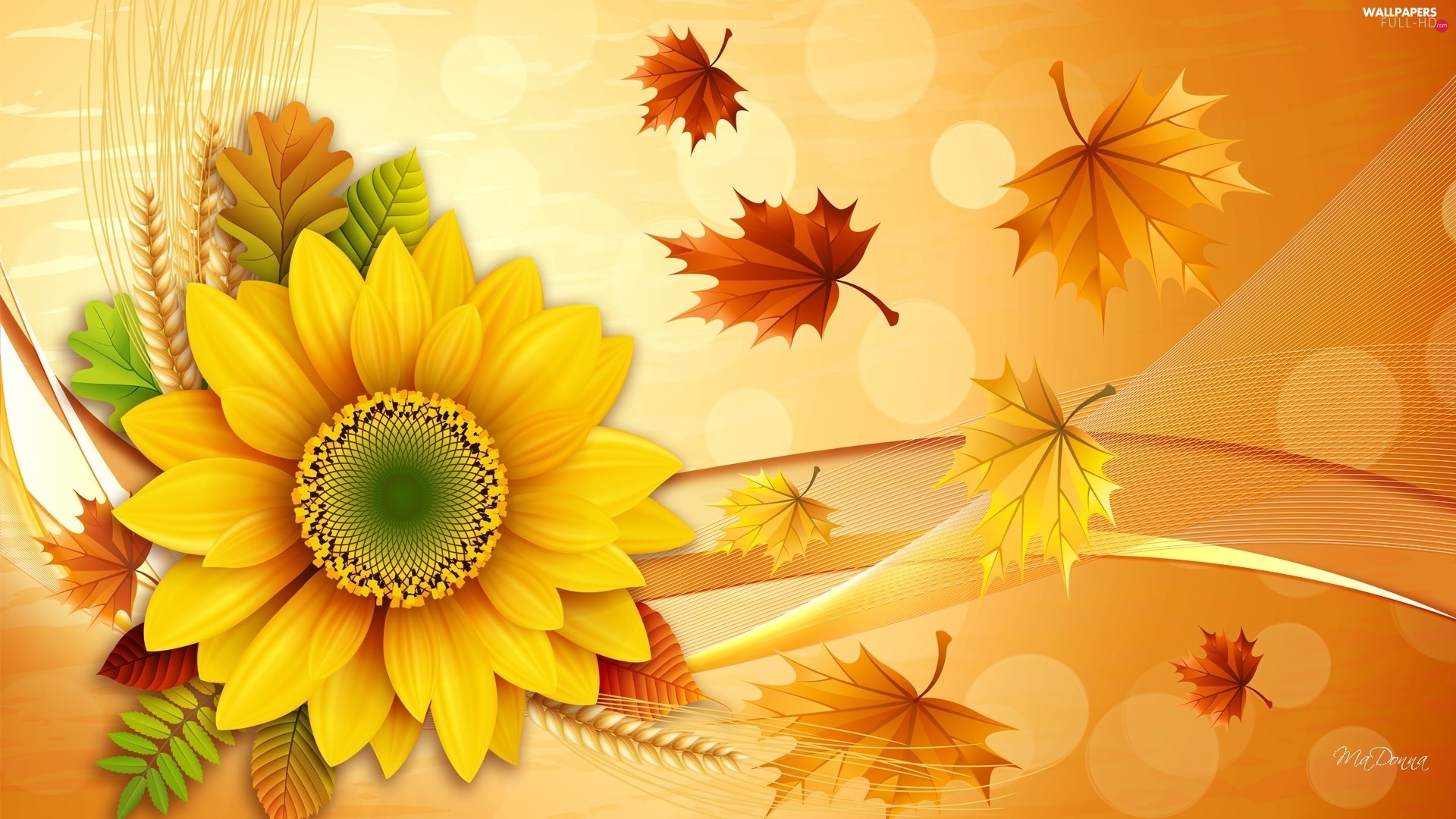 Sunflower, Leaf, autumn HD Wallpaper: 1920x1080