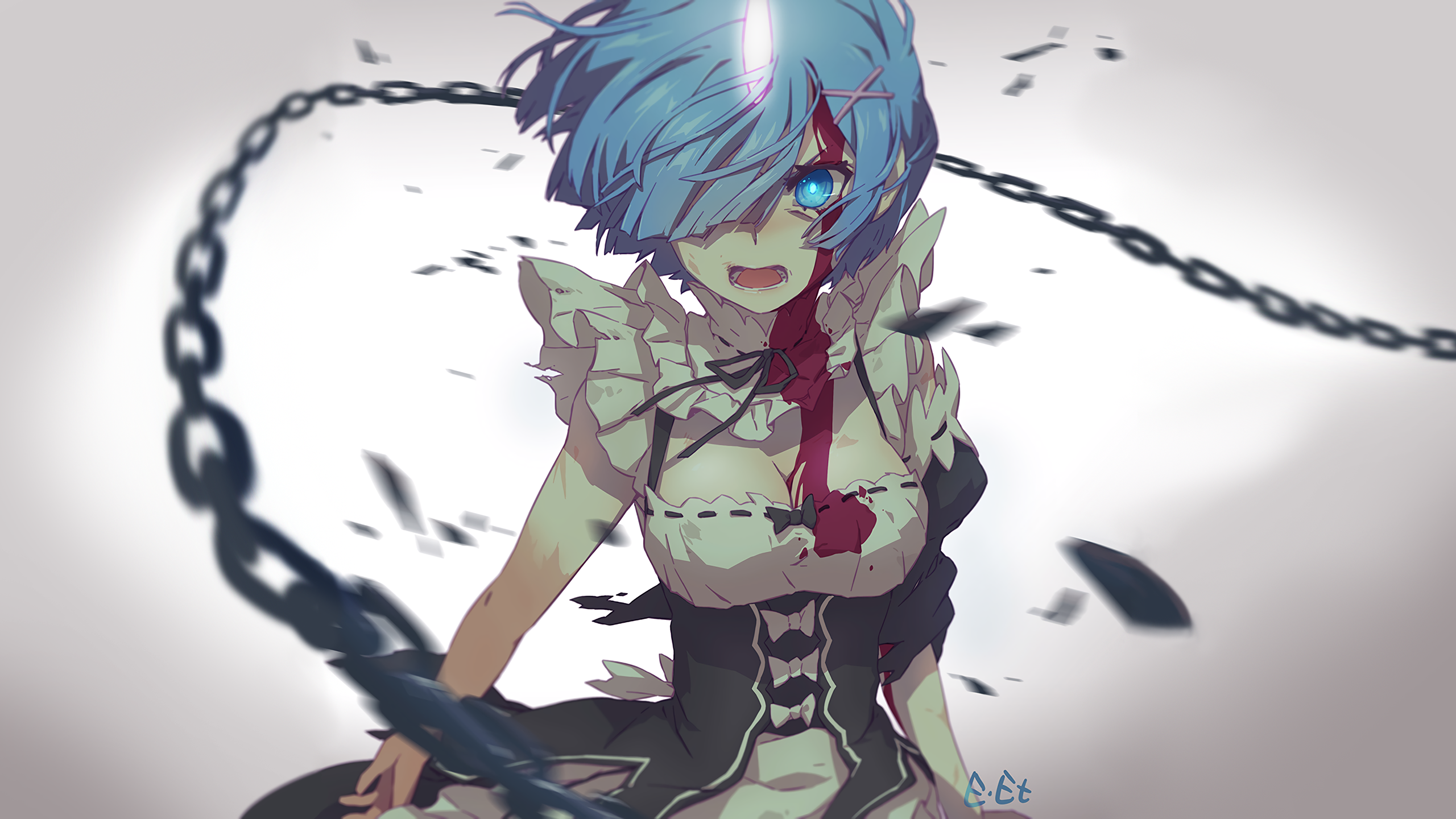 Maid, Blood, Blue Hair, Blue Eyes, Girl, Rem (Re:ZERO), Anime, Short Hair wallpaper