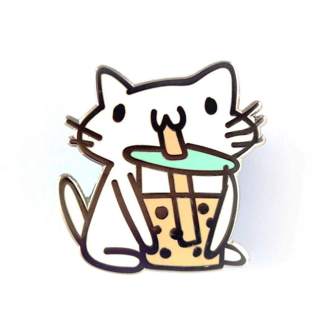 Have you gotten your Boba cat yet? Squiggle Cat comes back as a new pin, slurping some #boba and enjoying life like we wish we c. Cat pin, Enamel pins, Squiggles