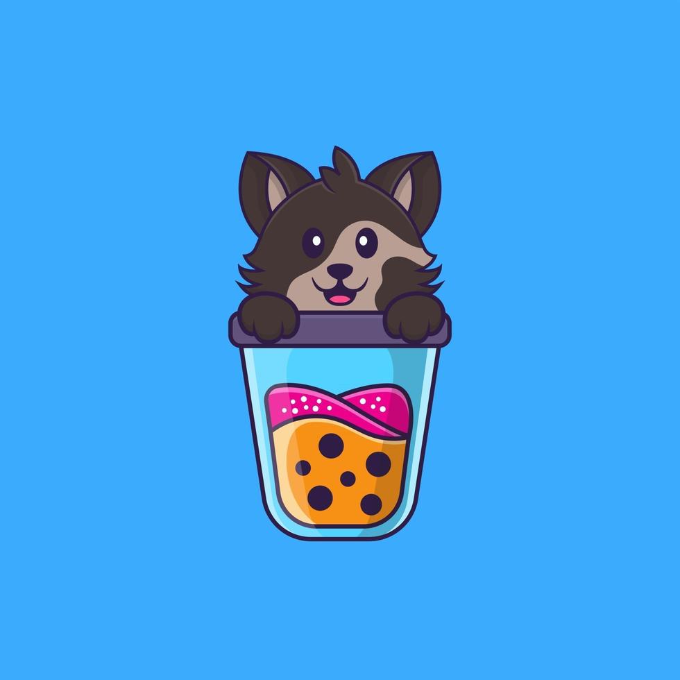 Cute Cat Drinking Boba Milk Tea. Animal Cartoon Concept Isolated. Can Used For T Shirt, Greeting Card, Invitation Card Or Mascot. Flat Cartoon Style