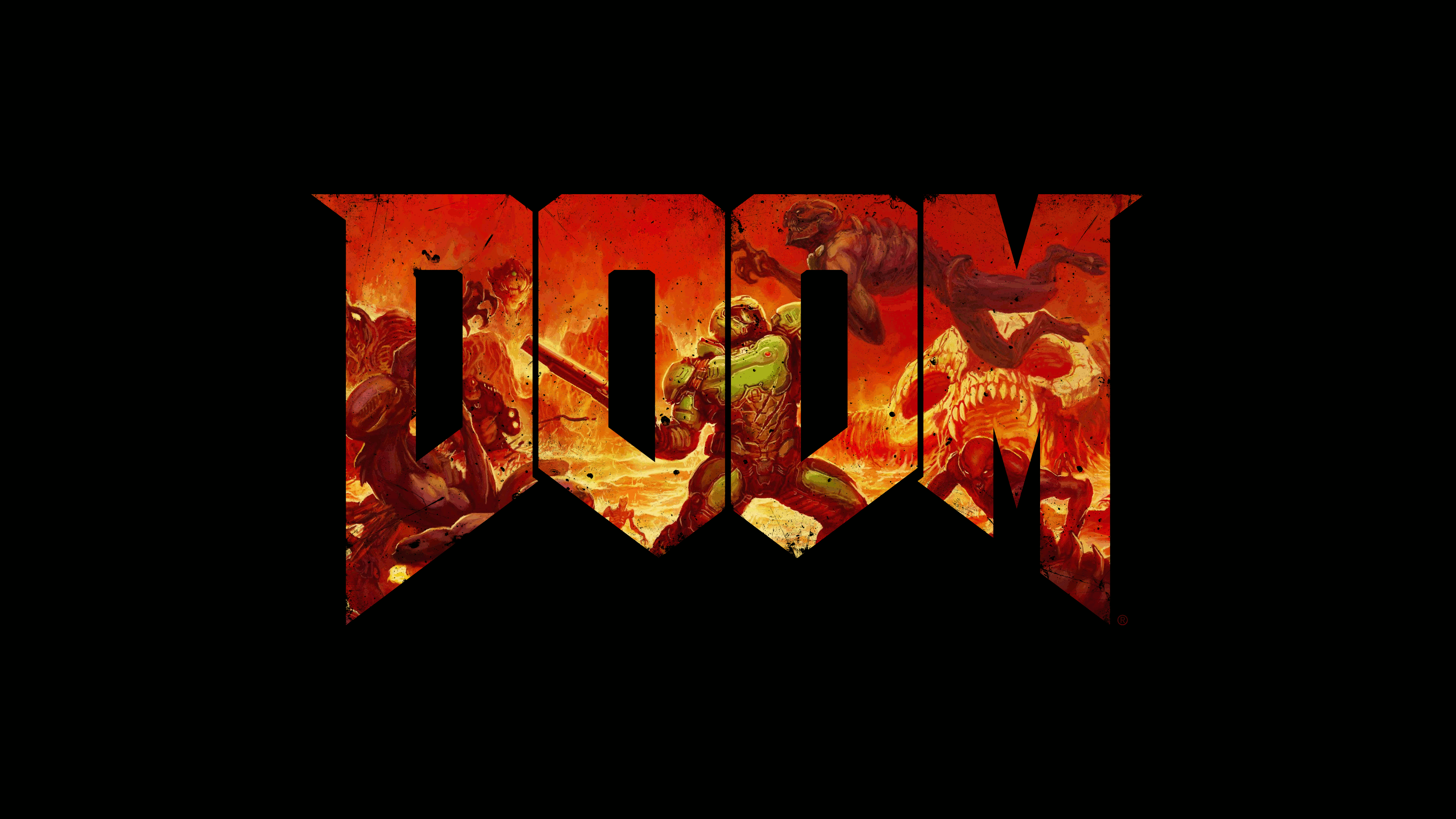 4k doom wallpaper white and black