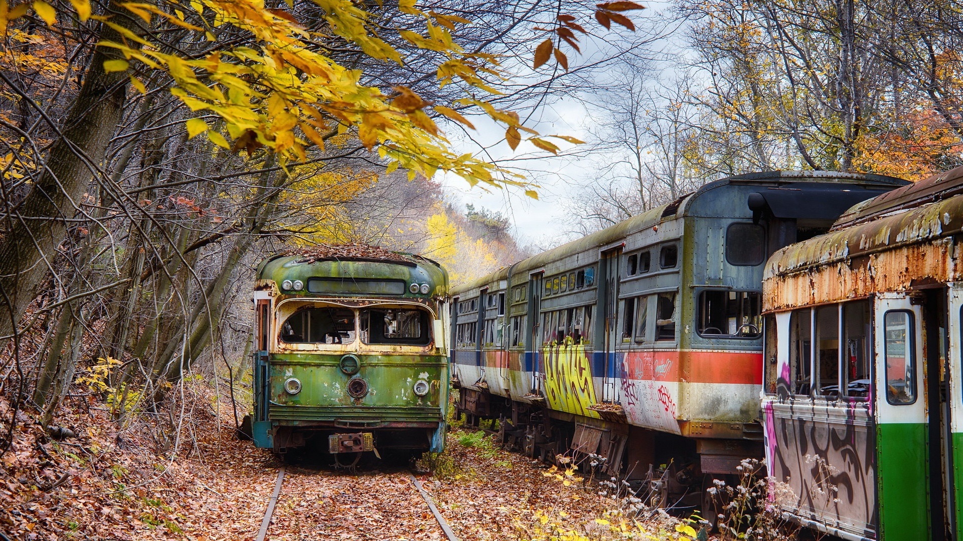 Wallpaper Abandoned train station, Pennsylvania, trees, autumn 1920x1080 Full HD 2K Picture, Image