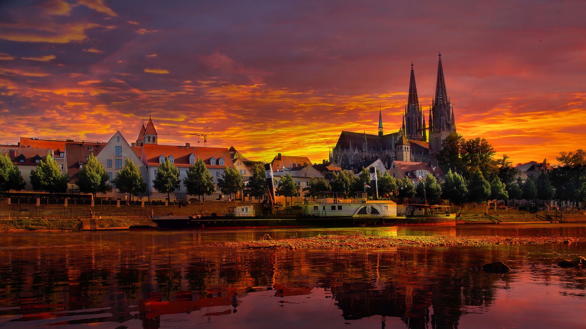 Download 1920x1080 HD Wallpaper regensburg upper palatinate travel attractions gothic cathedral germany sunset, Desktop Background HD