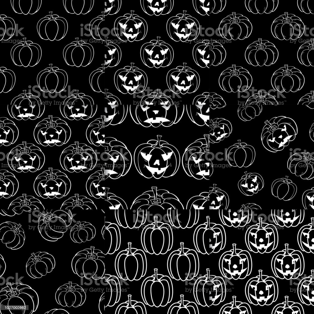 Halloween Pumpkin Patterns Black And White Monochrome Seamless Background Stock Illustration Image Now