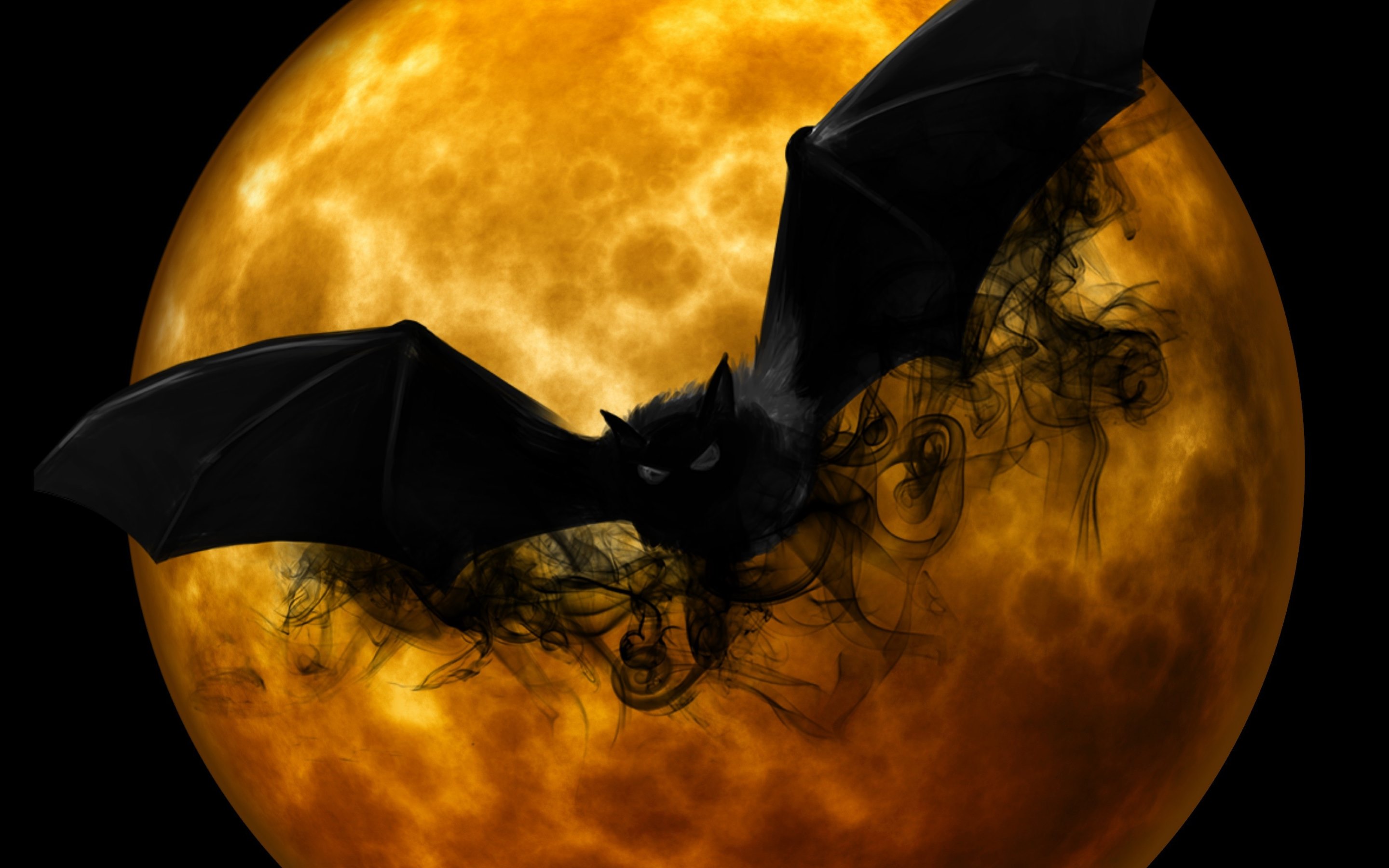 Bat Black Halloween Moon Spooky Orange Color Wallpaper:2880x1800