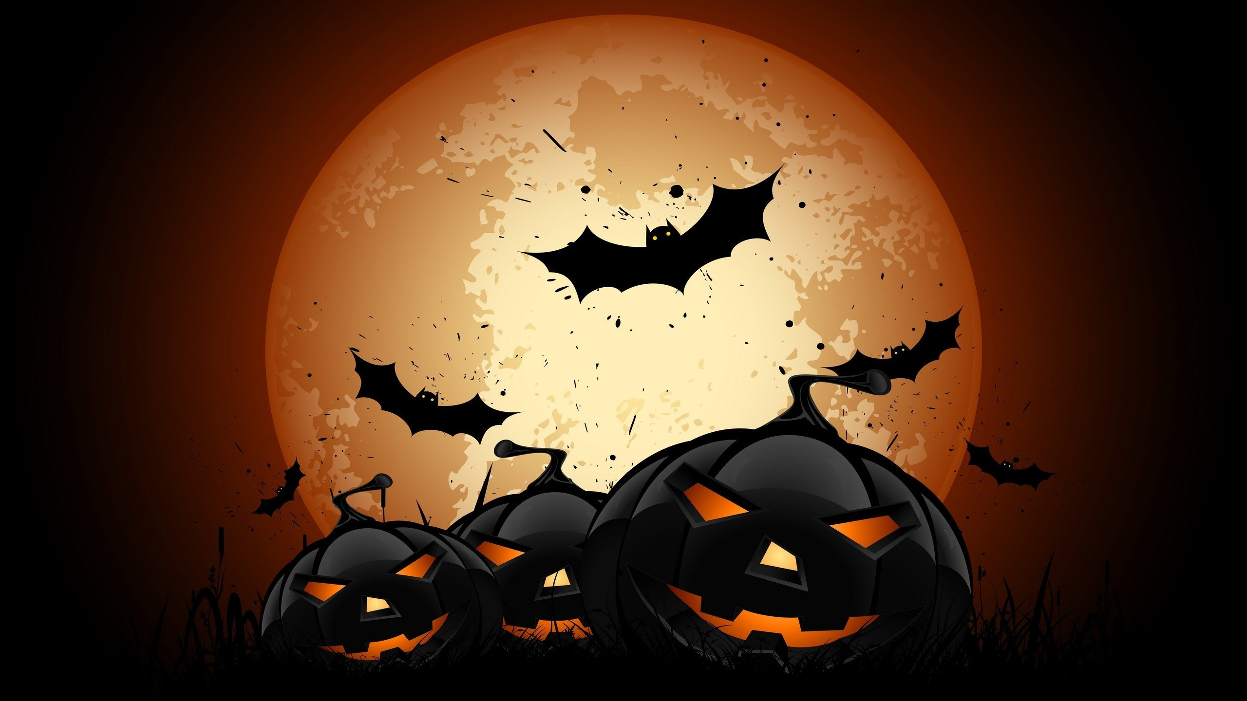 Download 2560x1440 Halloween, Black Pumpkins, Moon, Bats, Artwork, Moon, Dark Wallpaper for iMac 27 inch