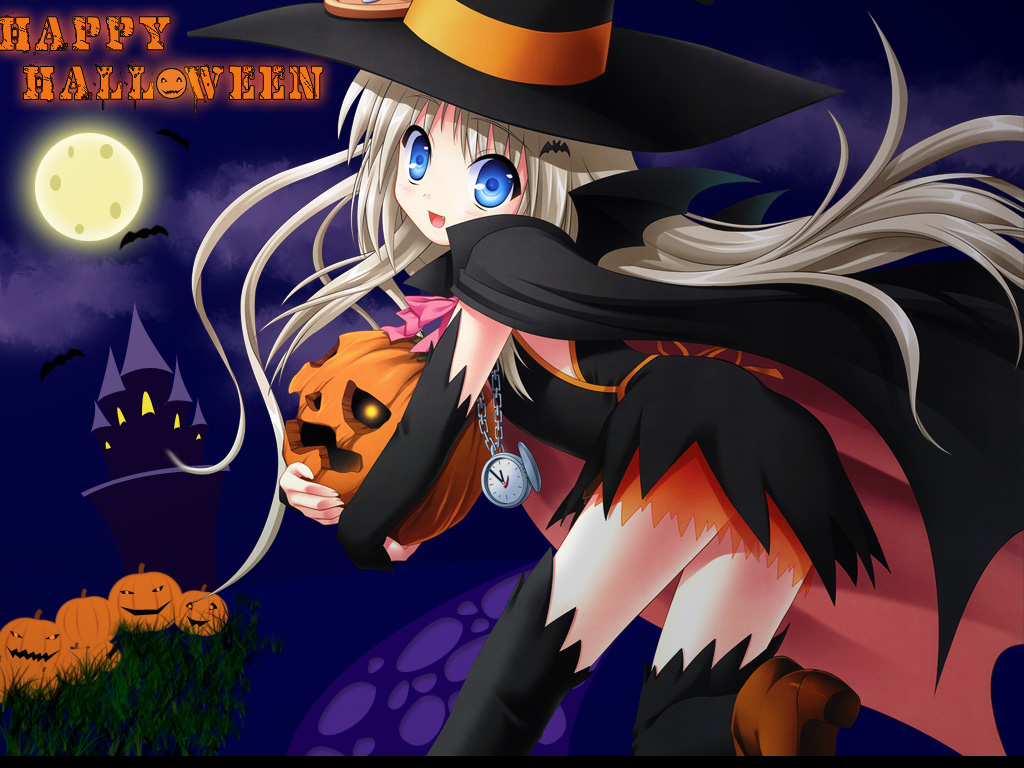 Cute Anime Witch Of Halloween Night 4K wallpaper download