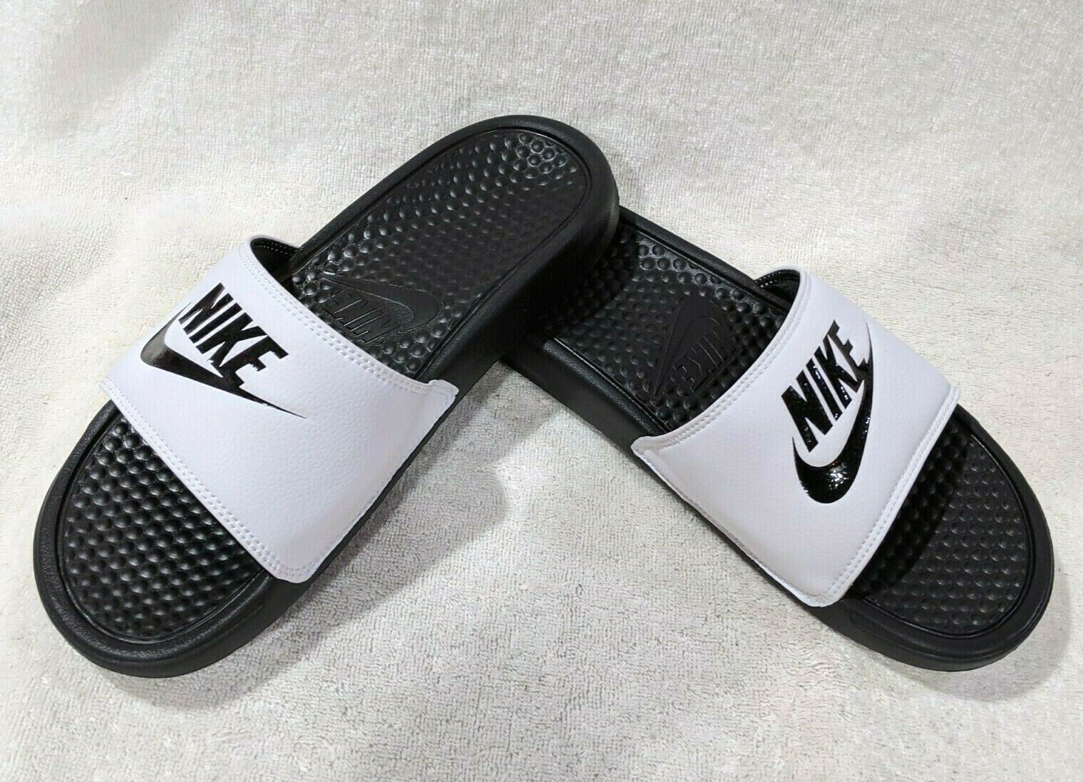 Nike Benassi JDI Just Do It Slides Sandals White Black Size 12 343880 100 Online