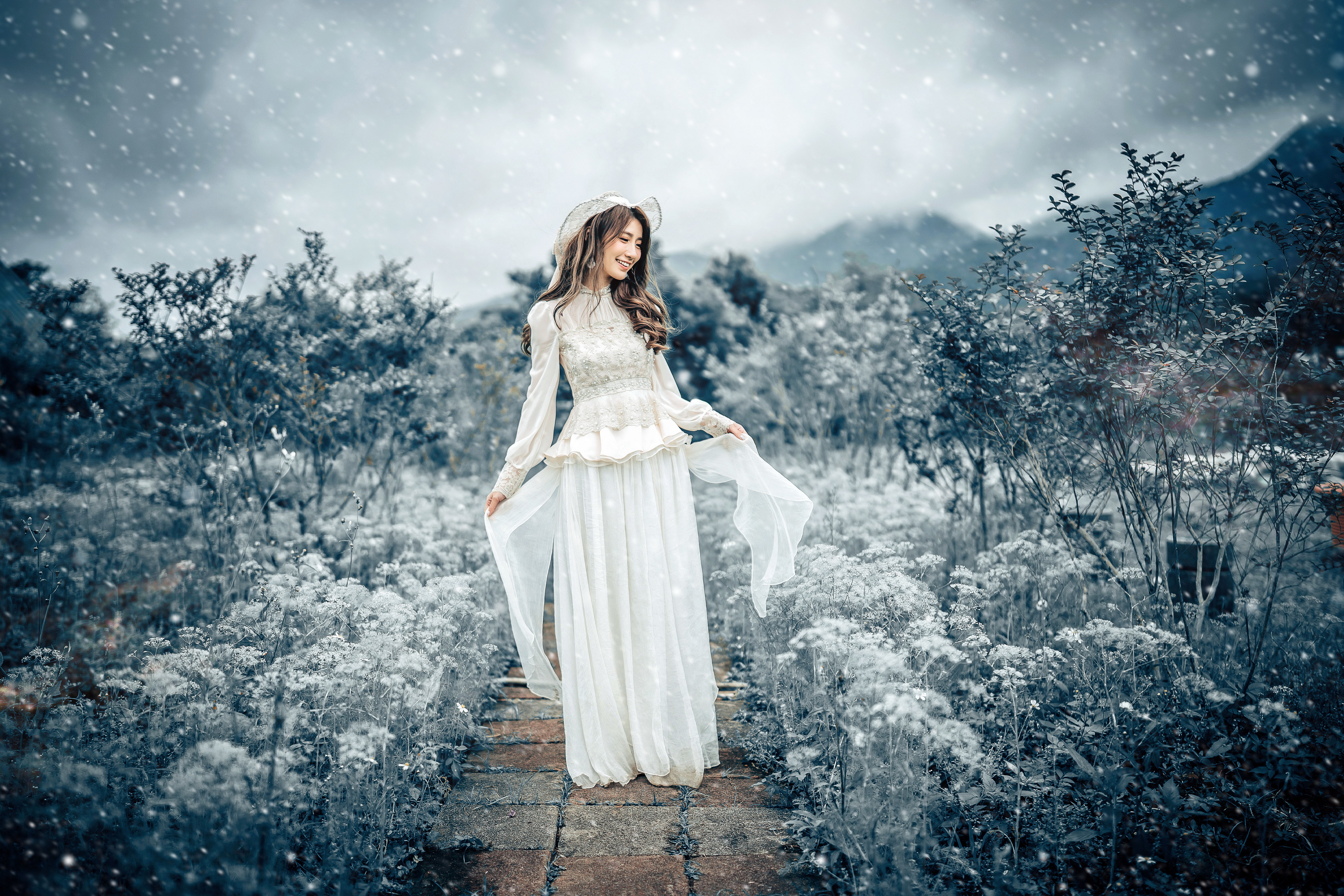 Free Image, women, lady, person, wallpaper, asian, People in nature, art, long hair, spring, painting, portrait photography, fashion model, photo shoot, illustration, day dress, daydream, embellishment, One piece garment 5800x3867