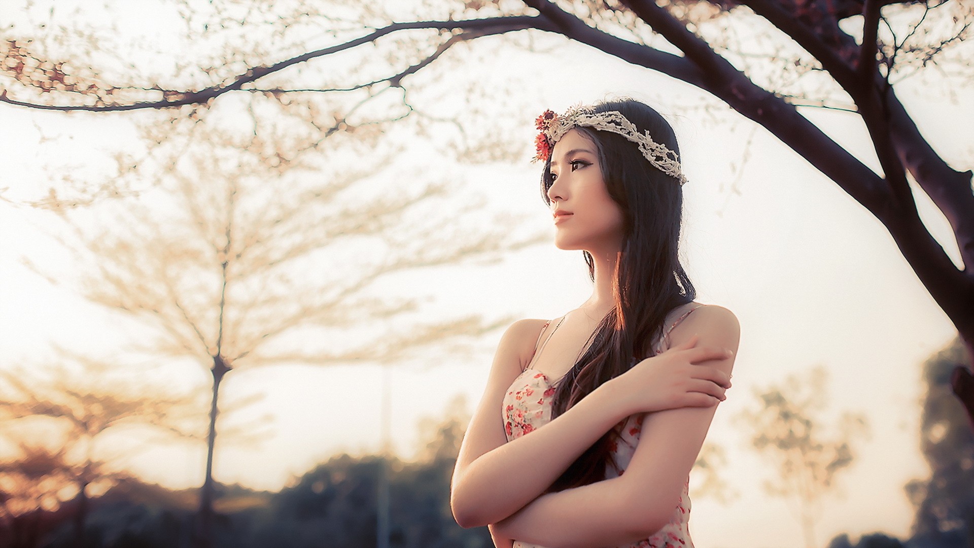 Wallpaper, sunlight, women, model, Asian, dress, fashion, spring, Person, clothing, flower, girl, beauty, season, woman, lady, bride, photograph, portrait photography, photo shoot 1920x1080