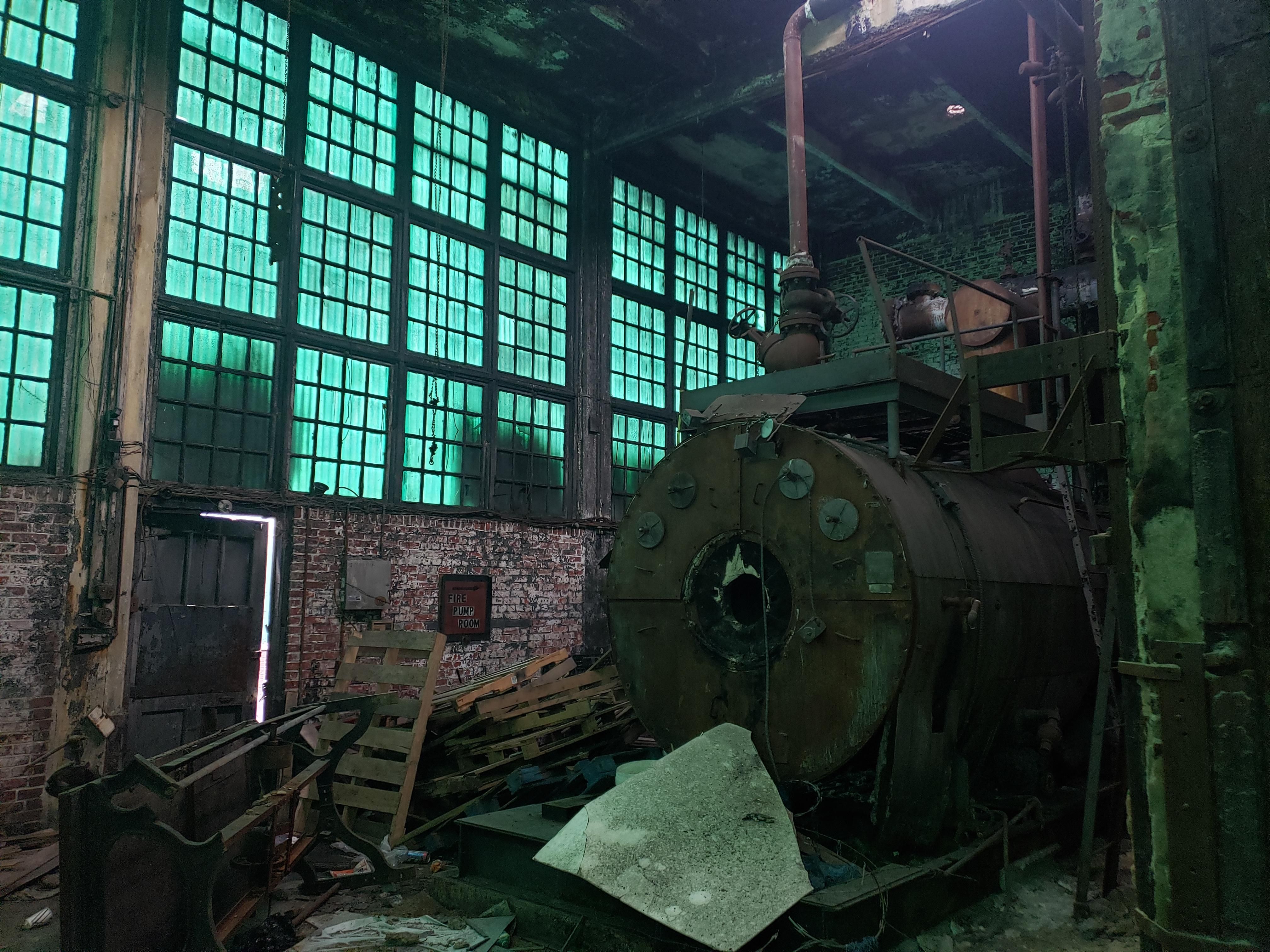 An old boiler room across from my work in NE Philadelphia. Boiler, Mechanical room, Abandoned