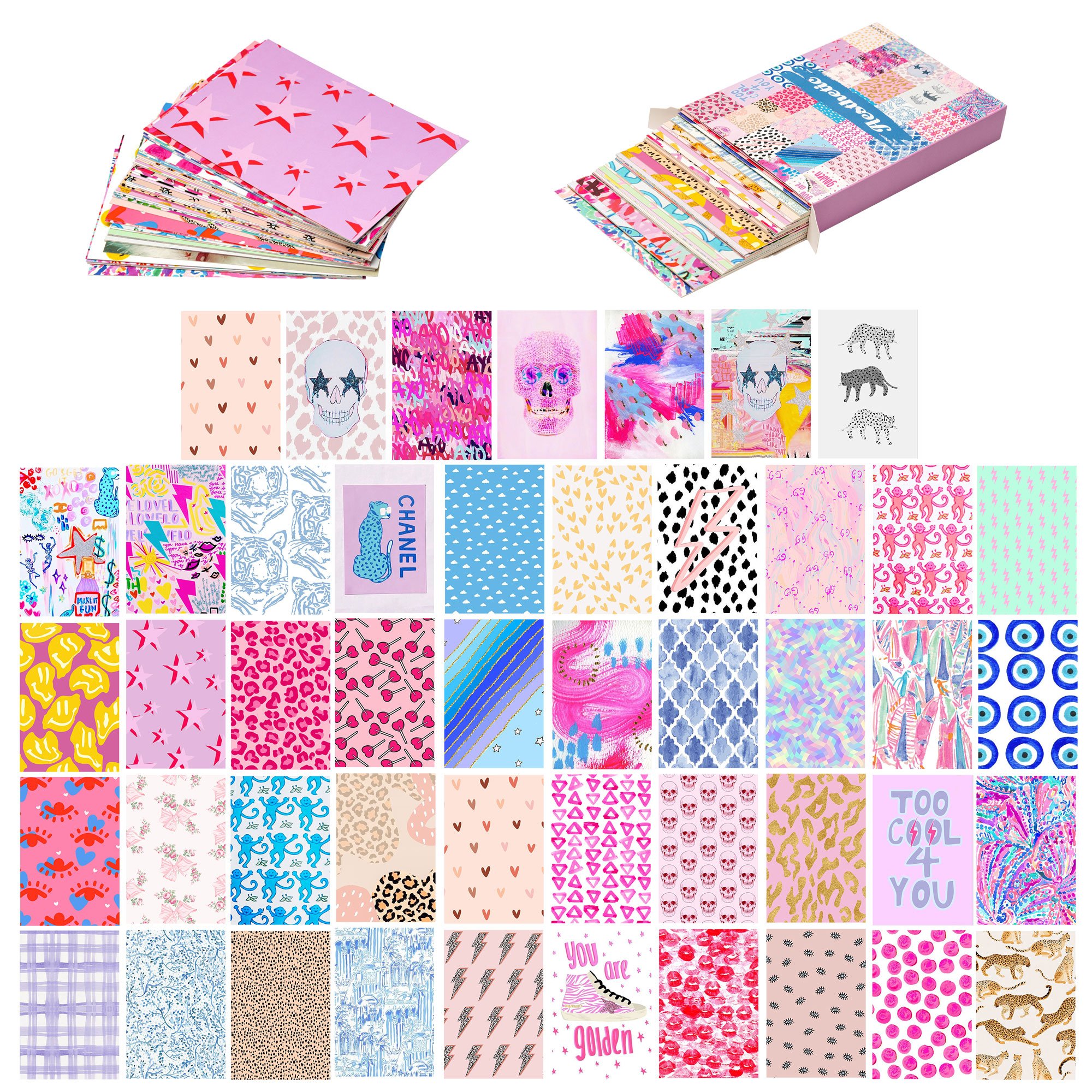 50PCS Preppy Aesthetic Picture Wall Collage Kit, Retro Style Photo Co
