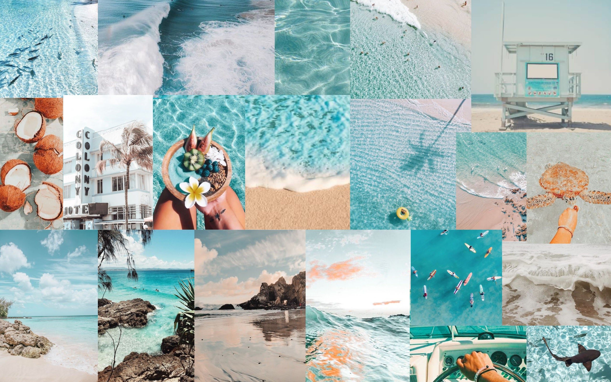 Light Blue Aesthetic Beach Desktop Wallpaper Collage Macbook