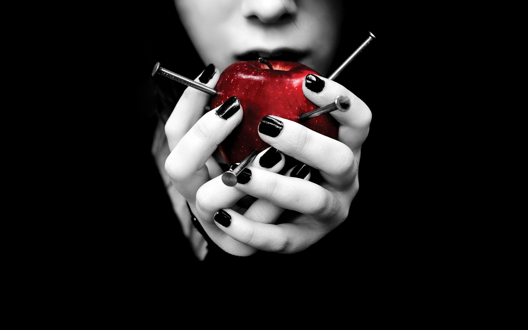 Download Wallpaper, Download nails selective coloring apples nails fastener black background Wallpaper –Free Wallpaper Download