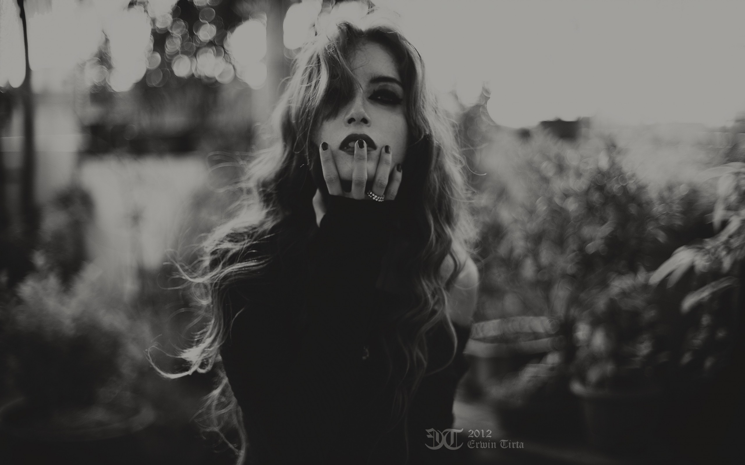 #women, #monochrome, #black nails, #hands, #long hair, #model, #rings, #painted nails, wallpaper. Mocah HD Wallpaper