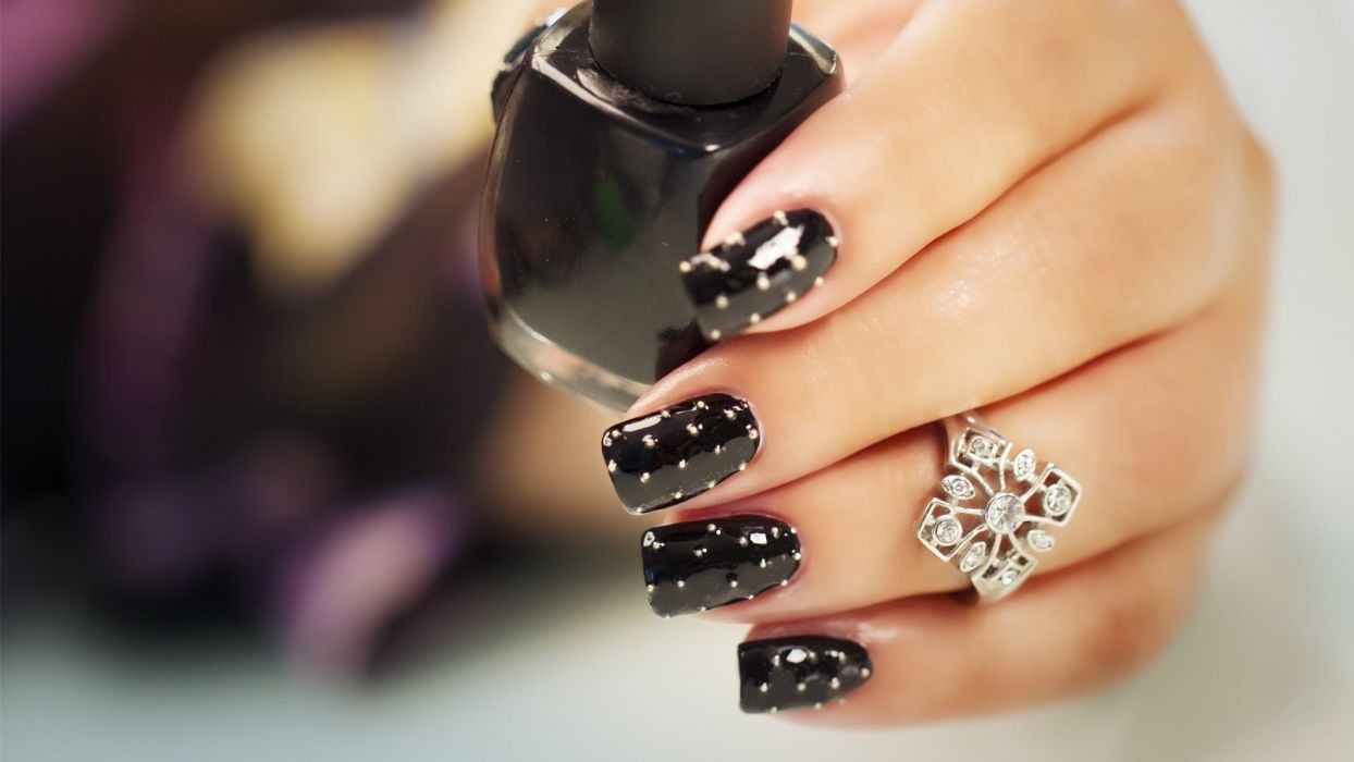 Hands Nails Finger Manicure Black Dots Ring Wallpaperx1080