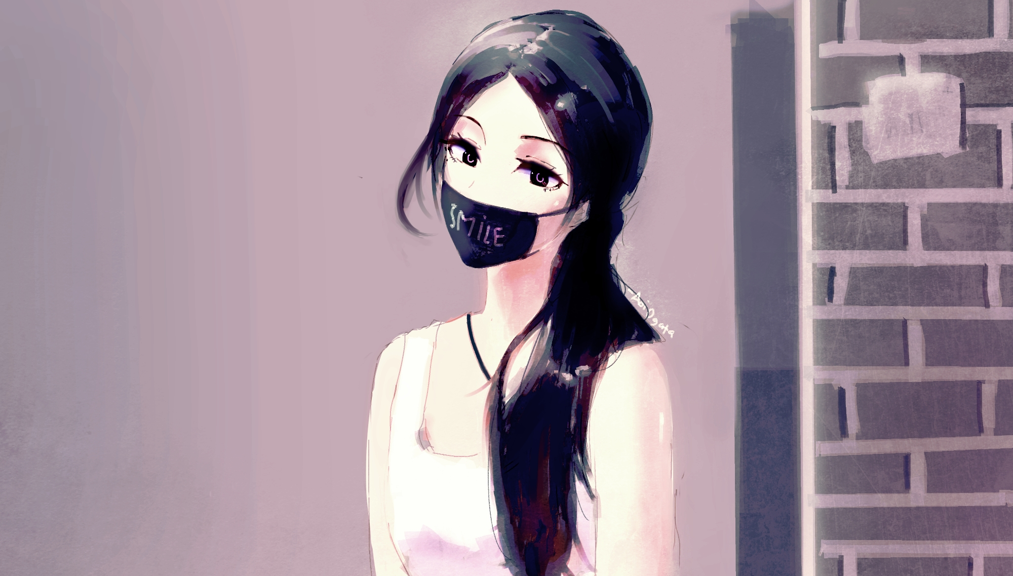 Anime, Long Hair, Black Hair, Original (Anime), Mask, Girl, Black Eyes wallpaper HD Wallpaper