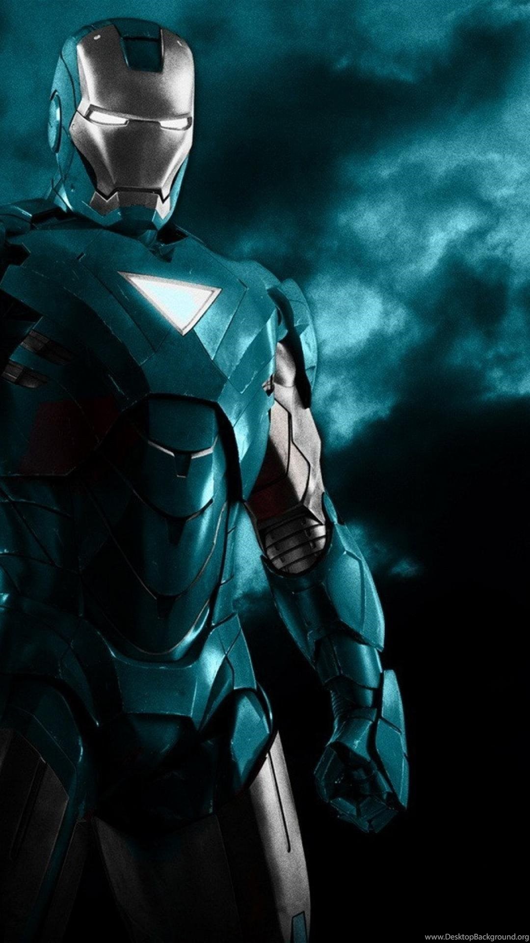 Blue Iron Man Robots Superheroes Armor Black Background Wallpaper. Desktop Background