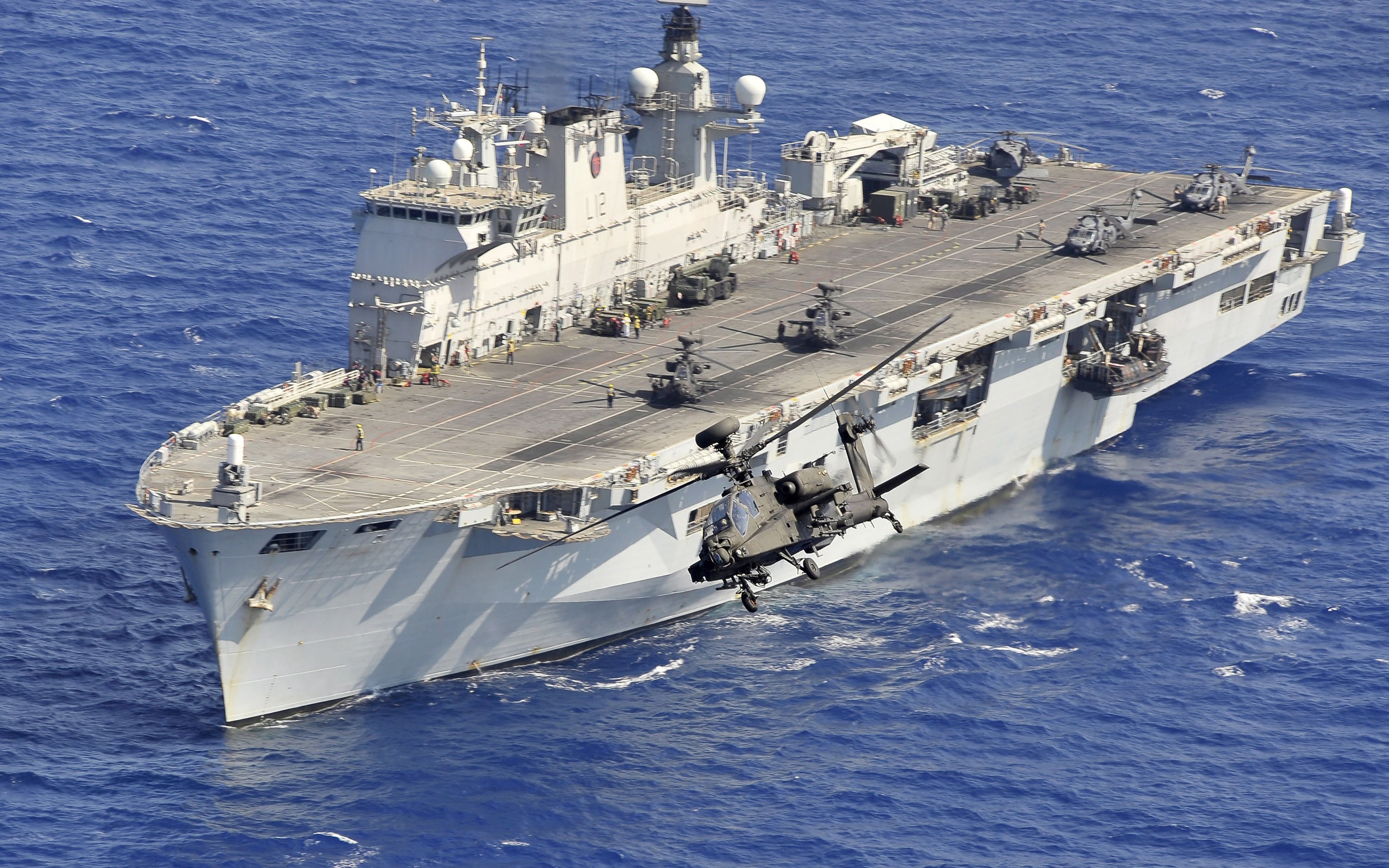 Download wallpaper HMS Ocean, assault ship, ocean, helicopter carrier, UK Landing Force, warships for desktop with resolution 2880x1800. High Quality HD picture wallpaper