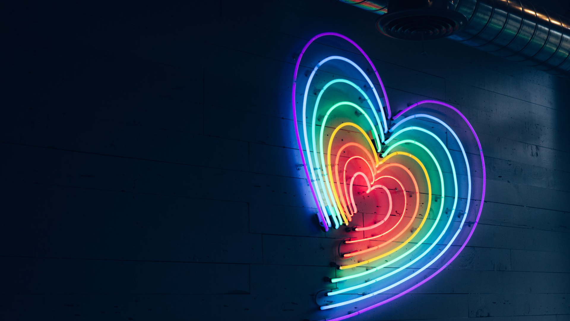 Colorful Lighting Heart Shape In Black Background HD Love Wallpaper