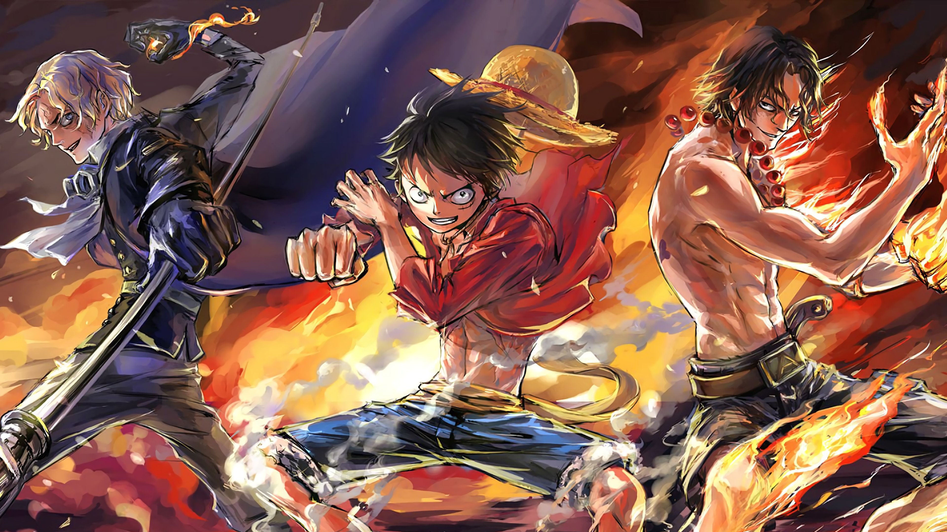 Luffy Sabo Ace One Piece 4K