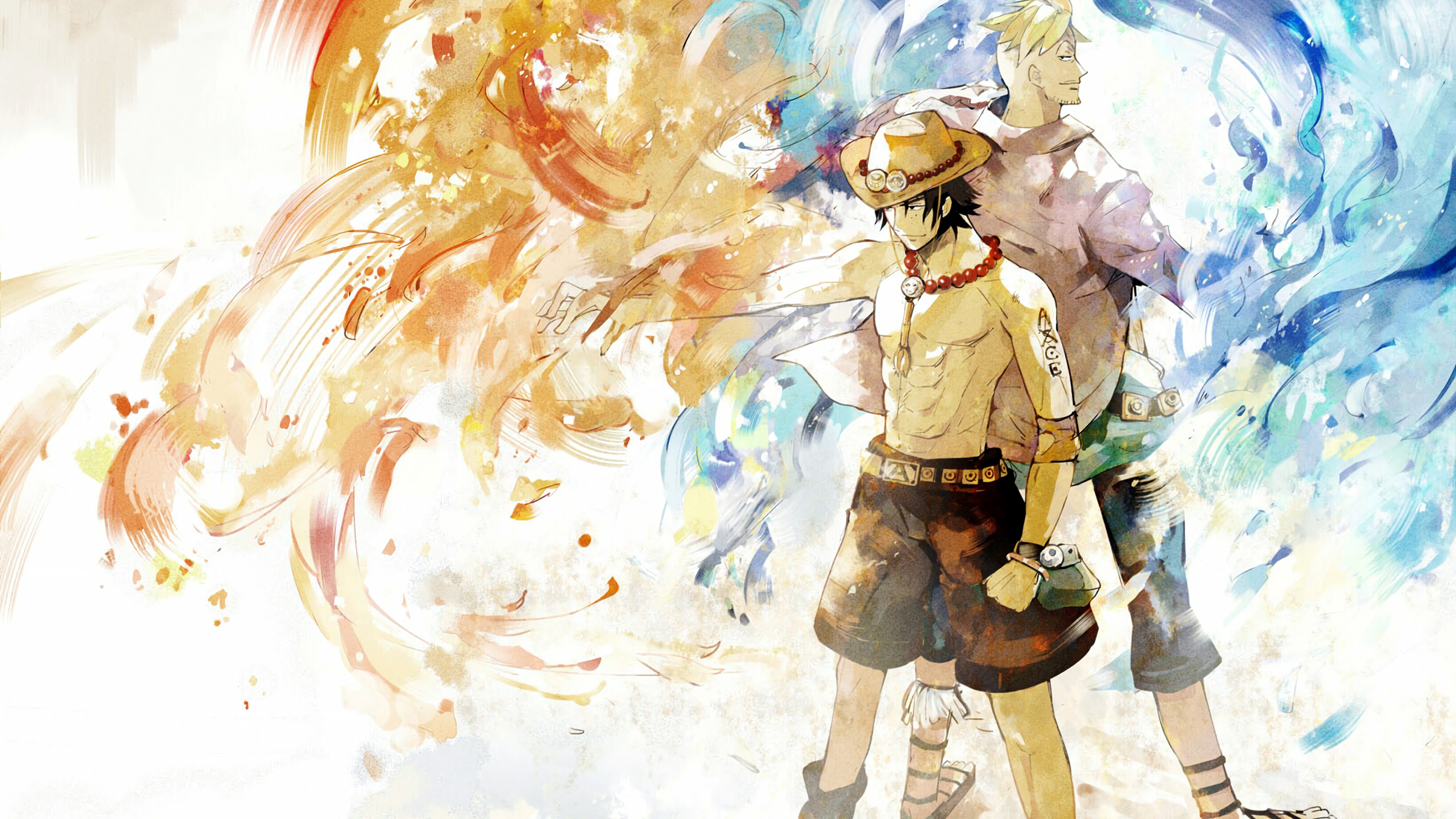 3840x2160 Pirate, Marco (One Piece), Fire, Anime, Portgas D. Ace, One Piece wallpaper JPG