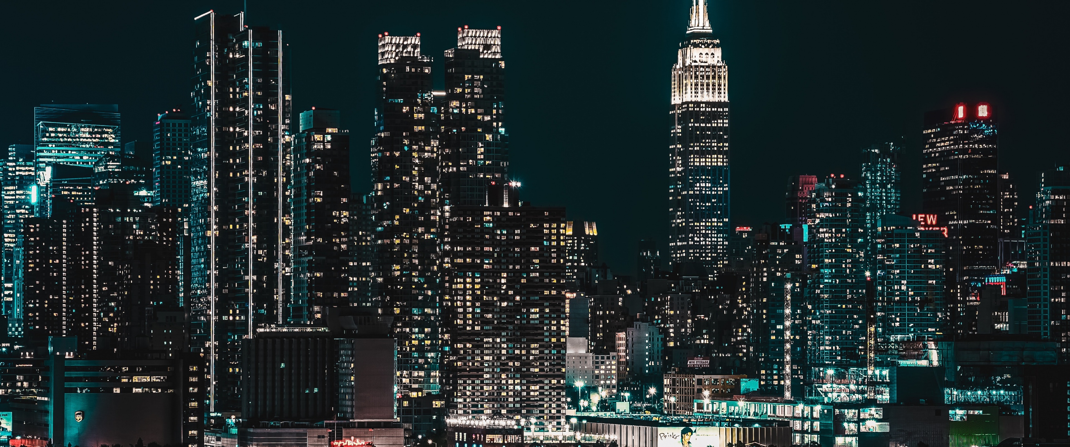 New York City Wallpaper 4K, Cityscape, Night, City lights, Half moon, World