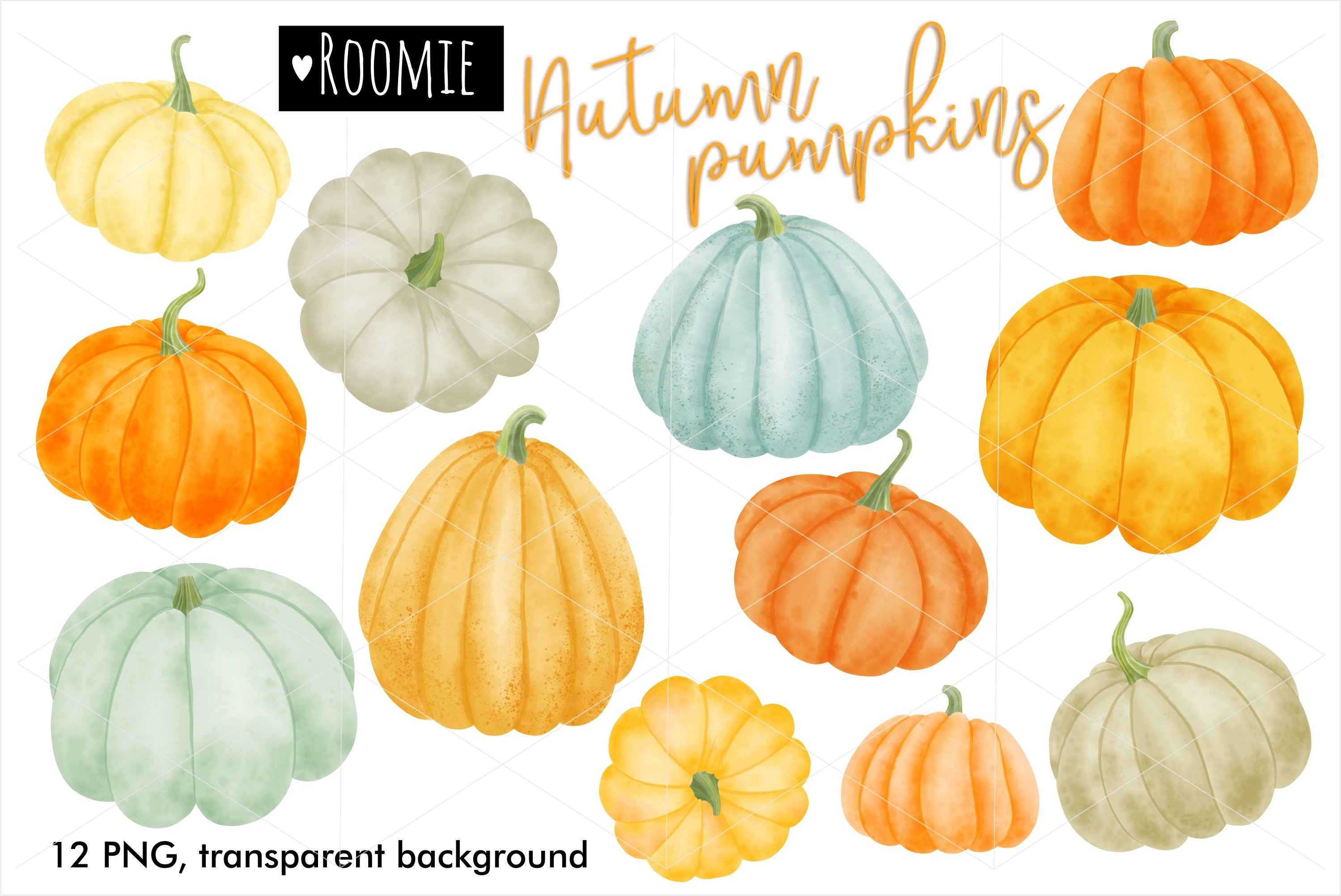 Watercolor autumn pumpkins clipart PNG Halloween Thanksgivin