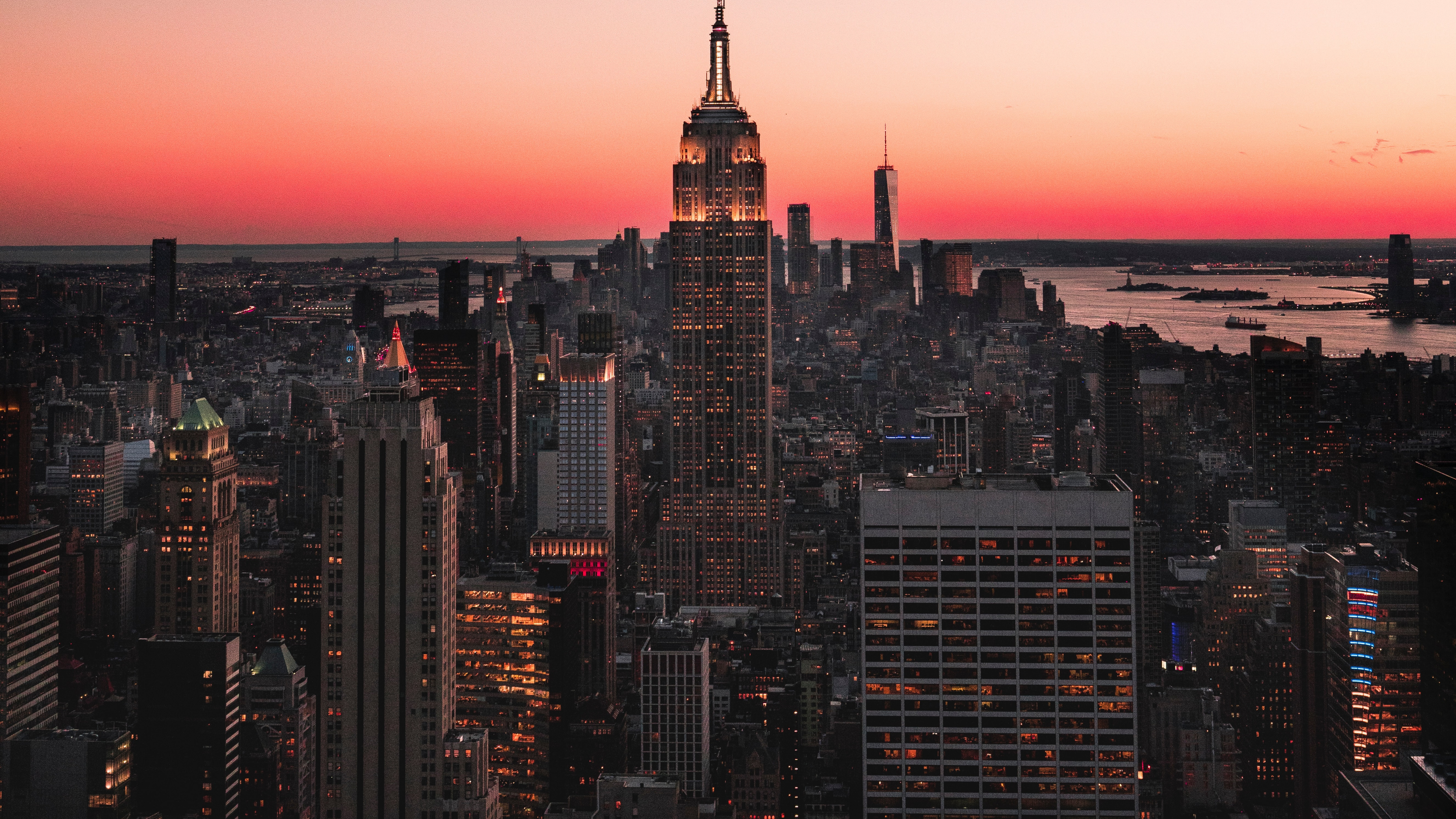 Empire State Building Wallpaper 4K, Skyscraper, New York City, Sunset, Cityscape, World