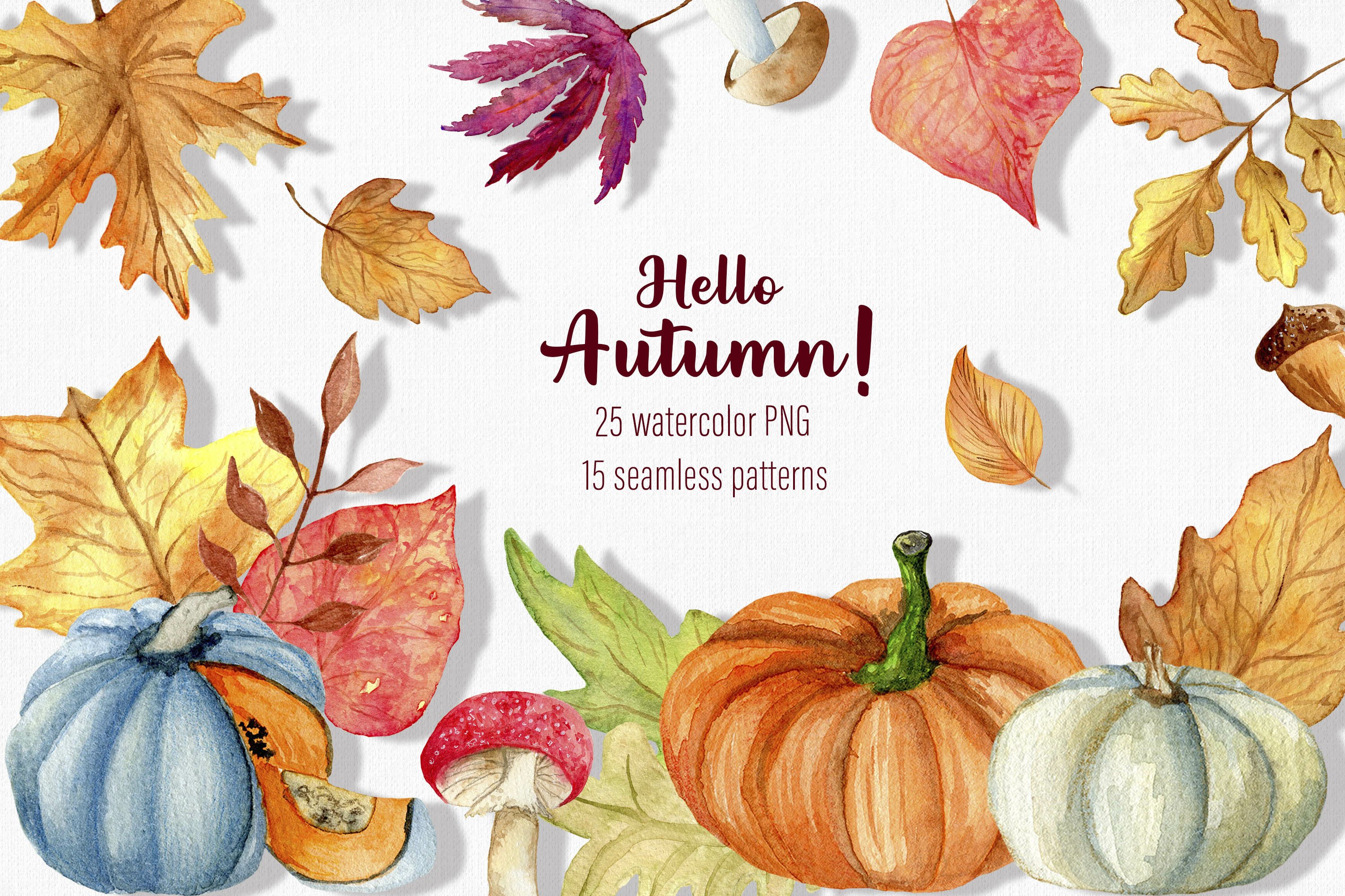 Watercolor autumn clipart / Fall clipart / Pumpkin PNG art
