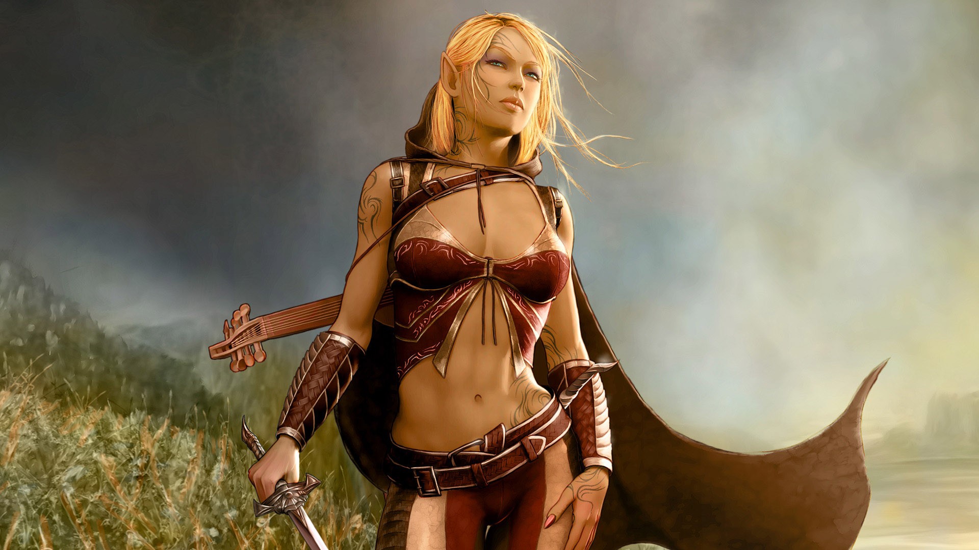 women fantasy art elves drawings bard 1920x1080 wallpaper