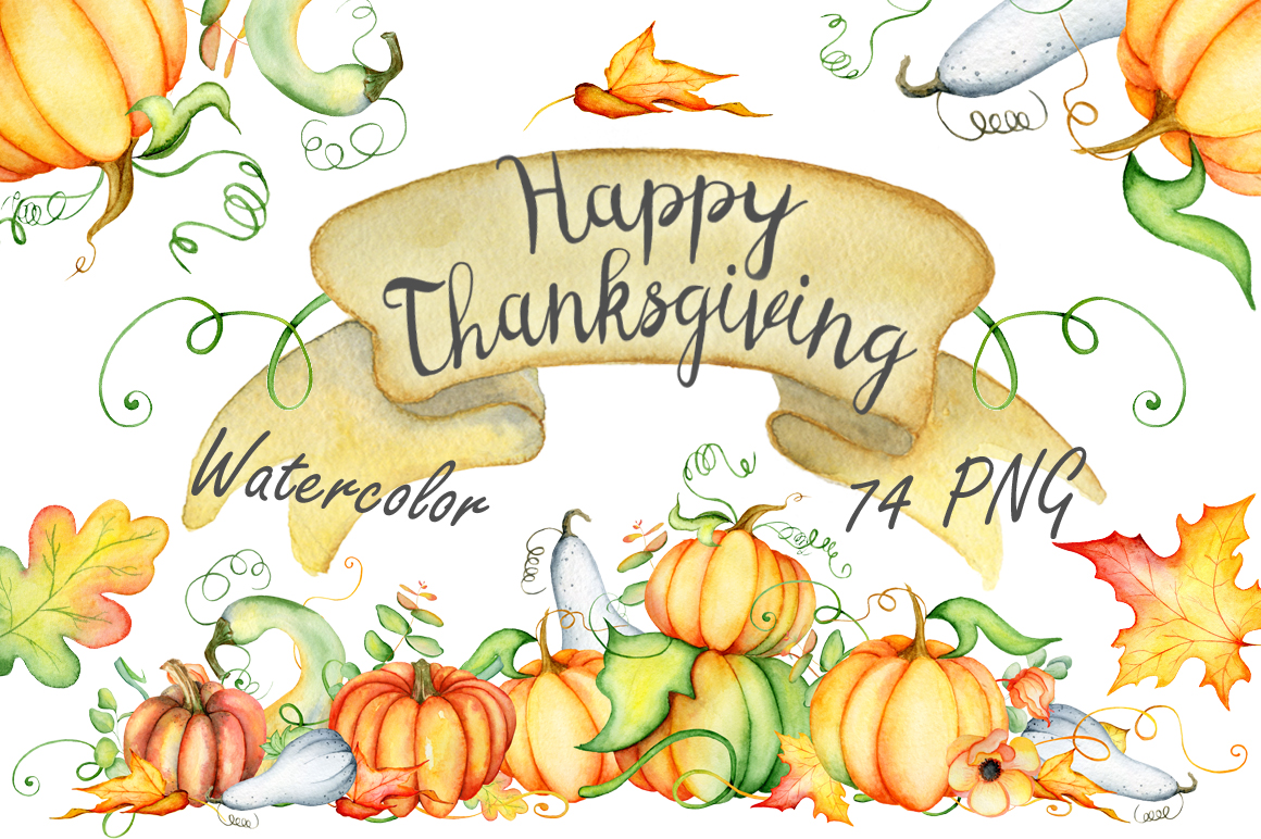 Thanksgiving pumpkins Fall watercolor Autumn clipart in Illustrations on Yellow Image Creative Store