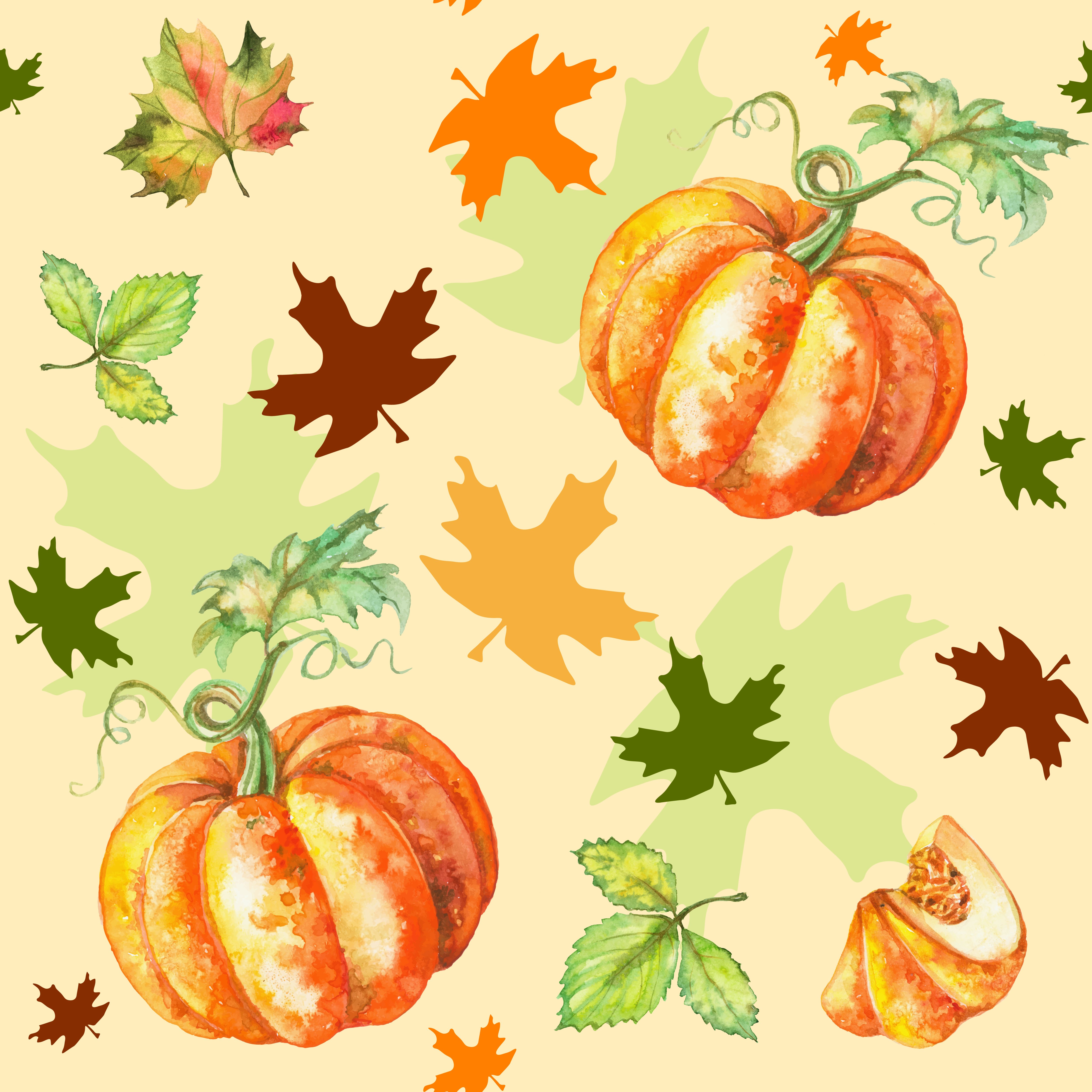 Seamless thanksgiving pattern. Pumpkin watercolor Vector