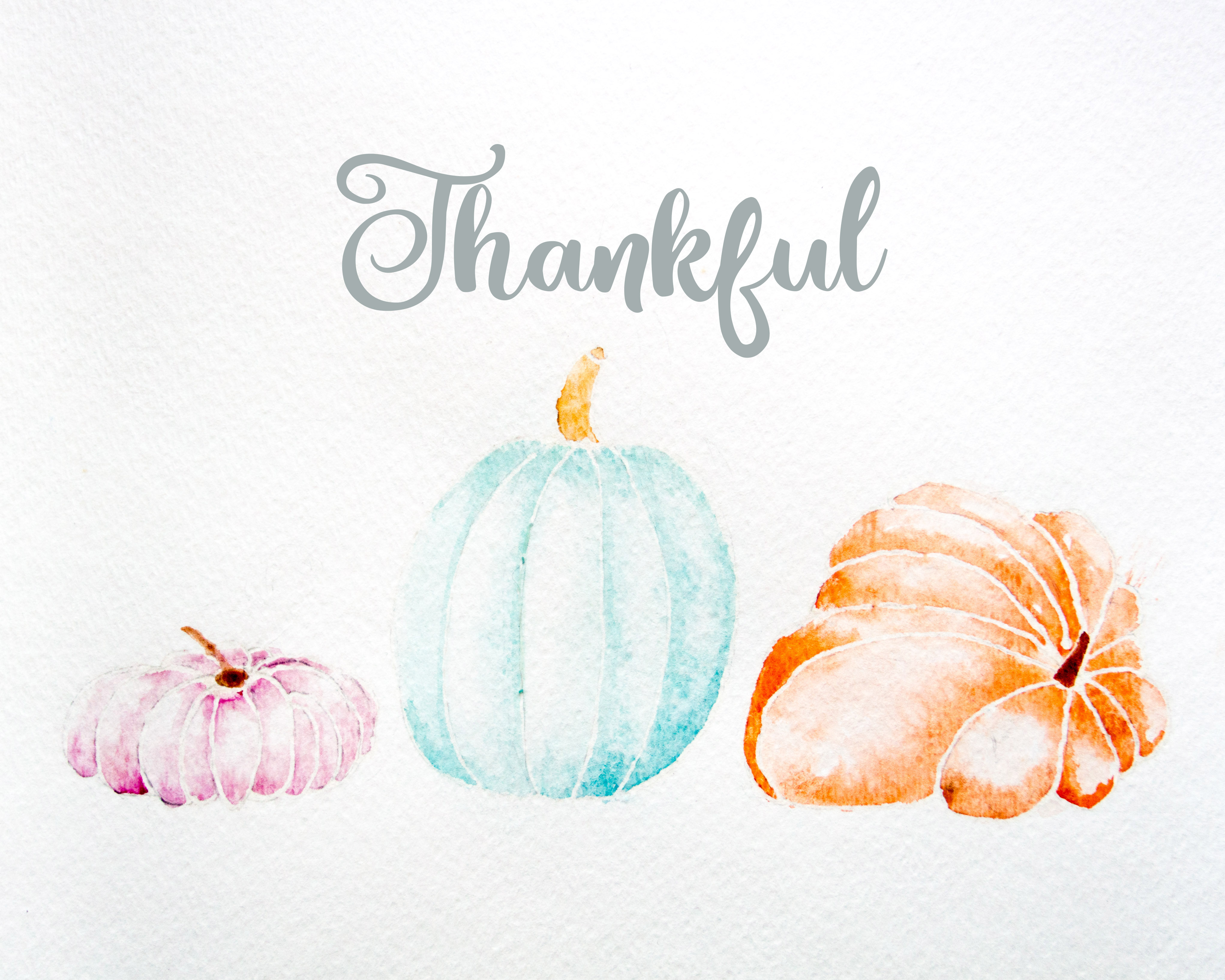 Watercolor pumpkin free Thanksgiving printable Thankful Weathered Fox