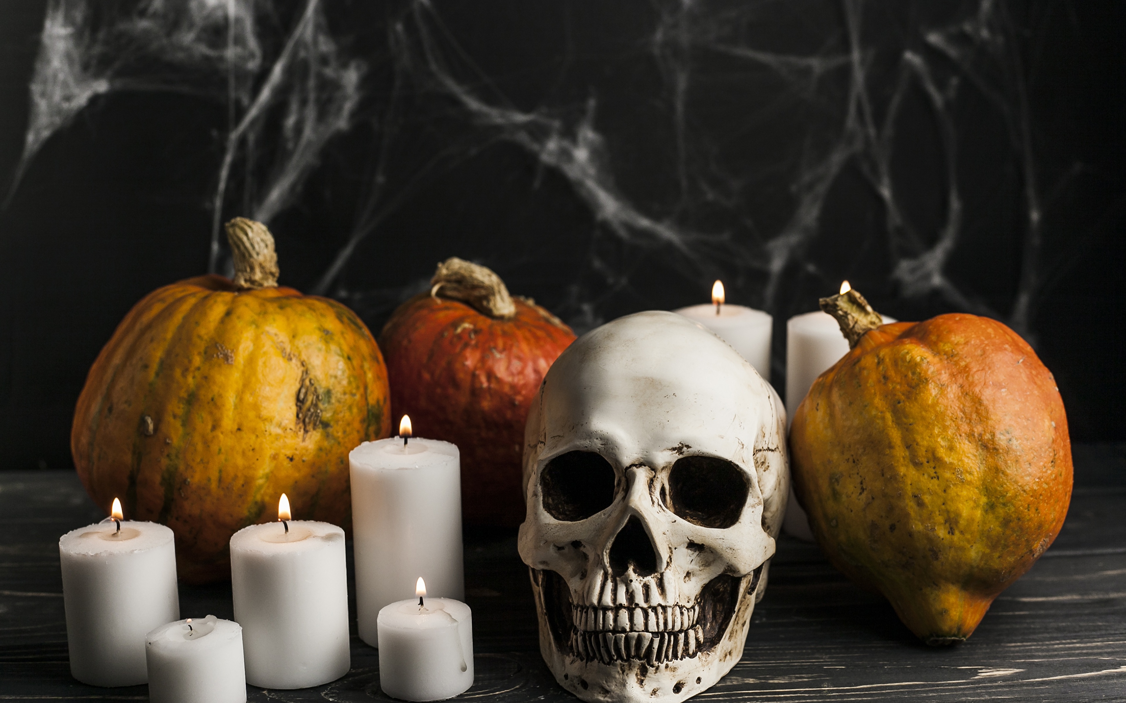 Image Skulls Candles Halloween Pumpkin 3840x2400