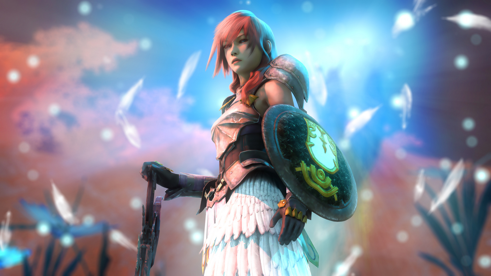 Download Lightning, Final Fantasy, woman warrior, art wallpaper, 1920x1080, Full HD, HDTV, FHD, 1080p