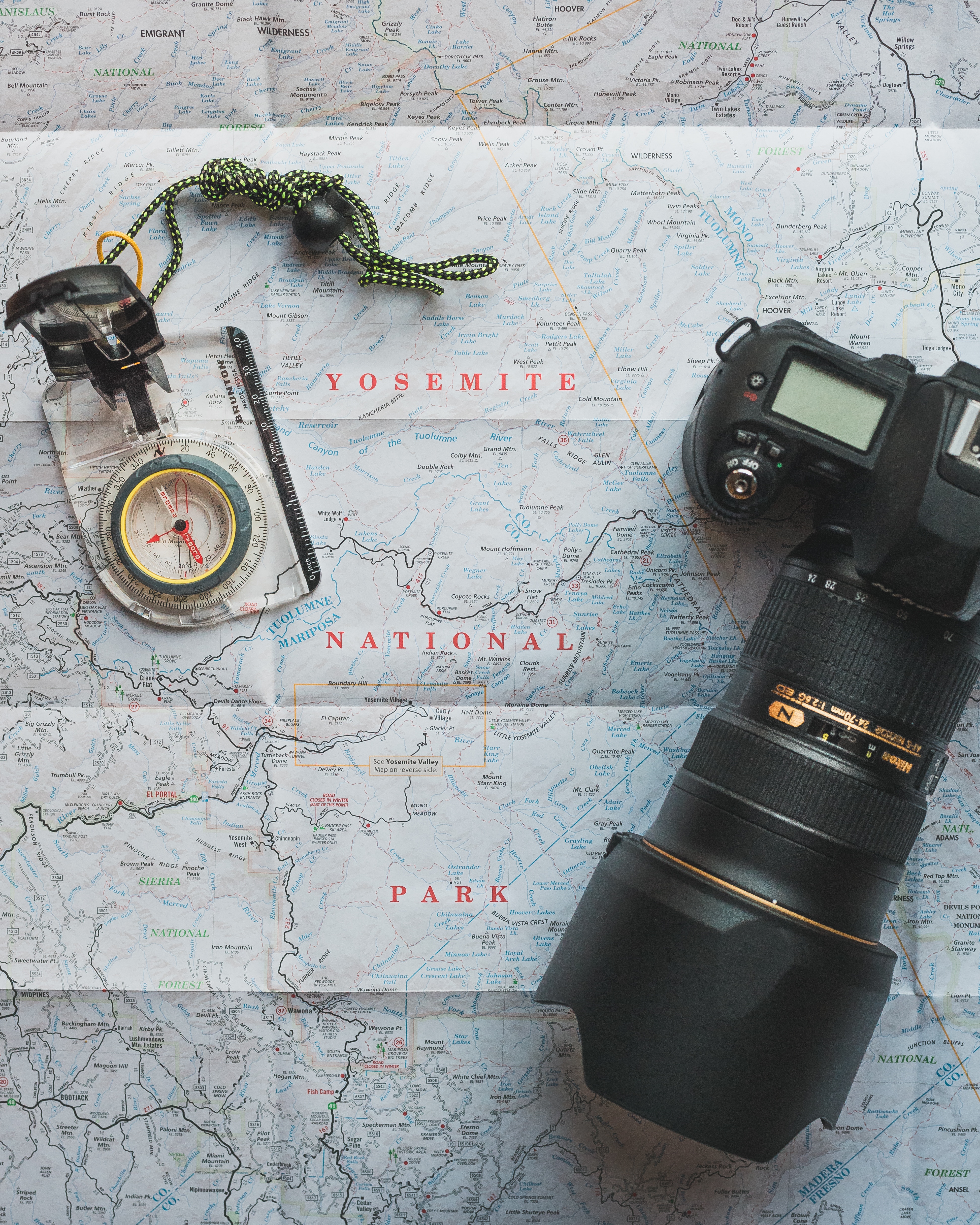 Download wallpaper 3890x4862 travel, map, compass, camera HD background